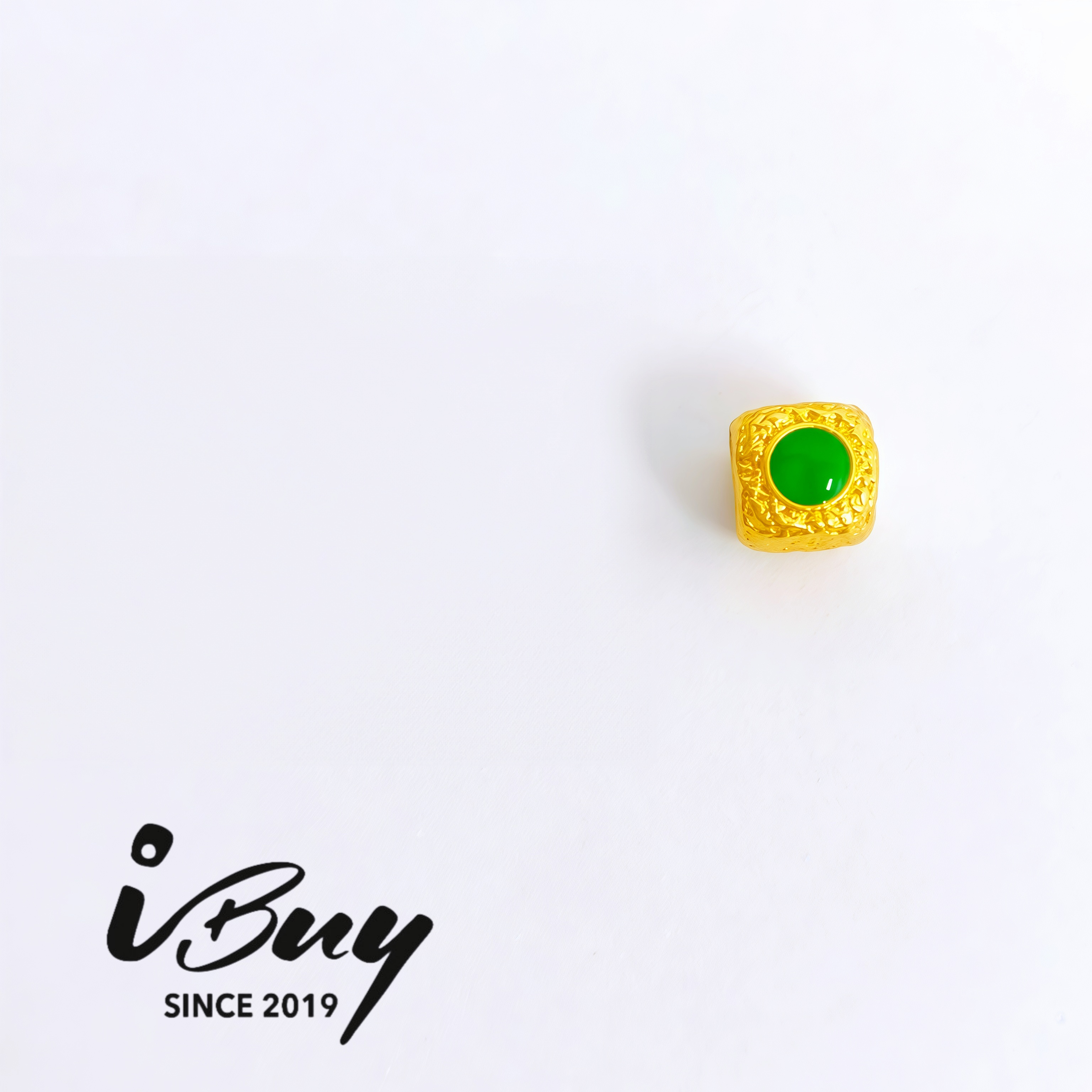 999 GOLD VERTICAL STREAM ENAMEL SUGAR CUBE BEAD - GREEN 999 金 珐琅垂纹方糖块串咀 - 青色