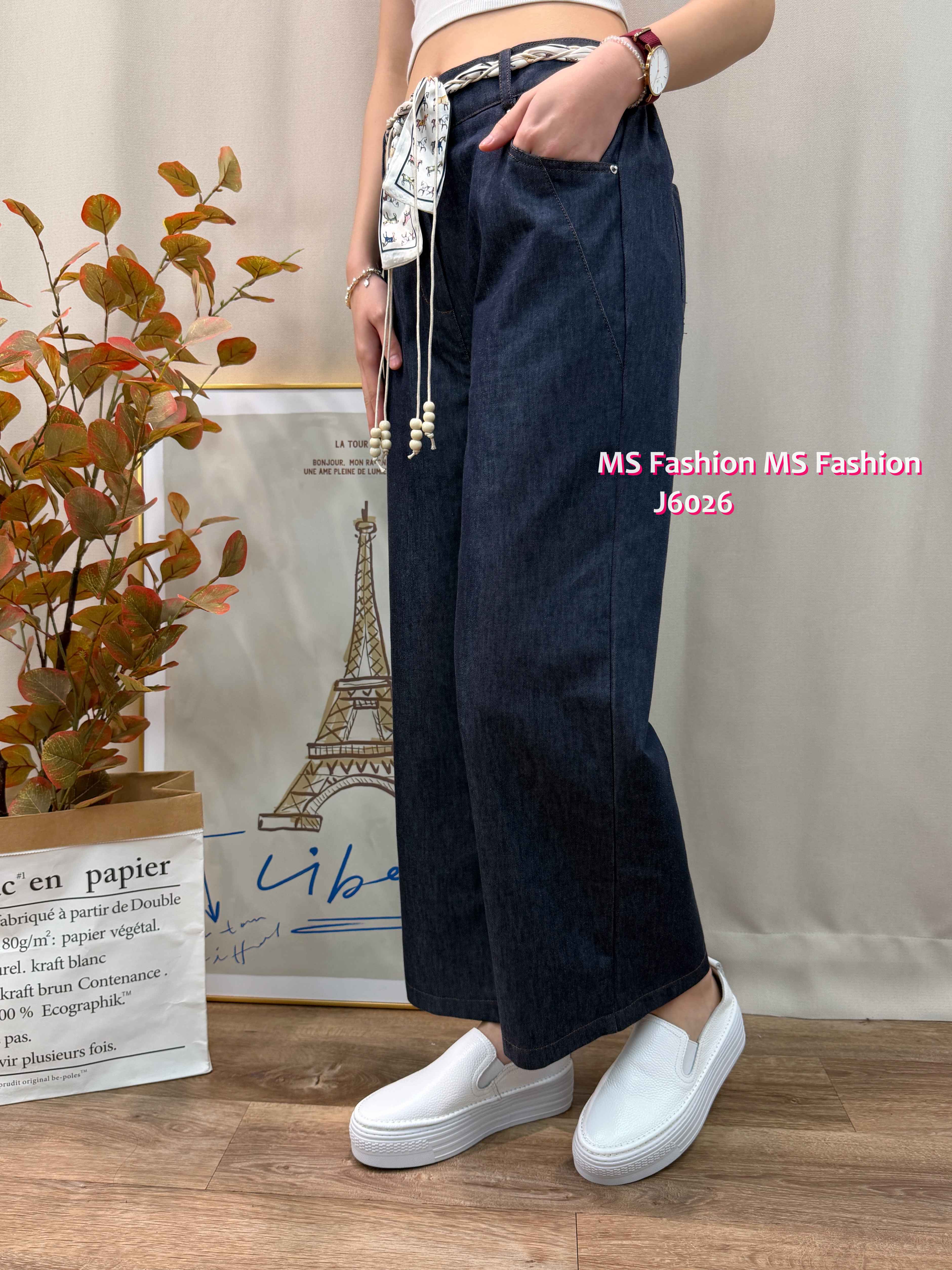 J6026 韓國🇰🇷花布腰帶闊筒褲