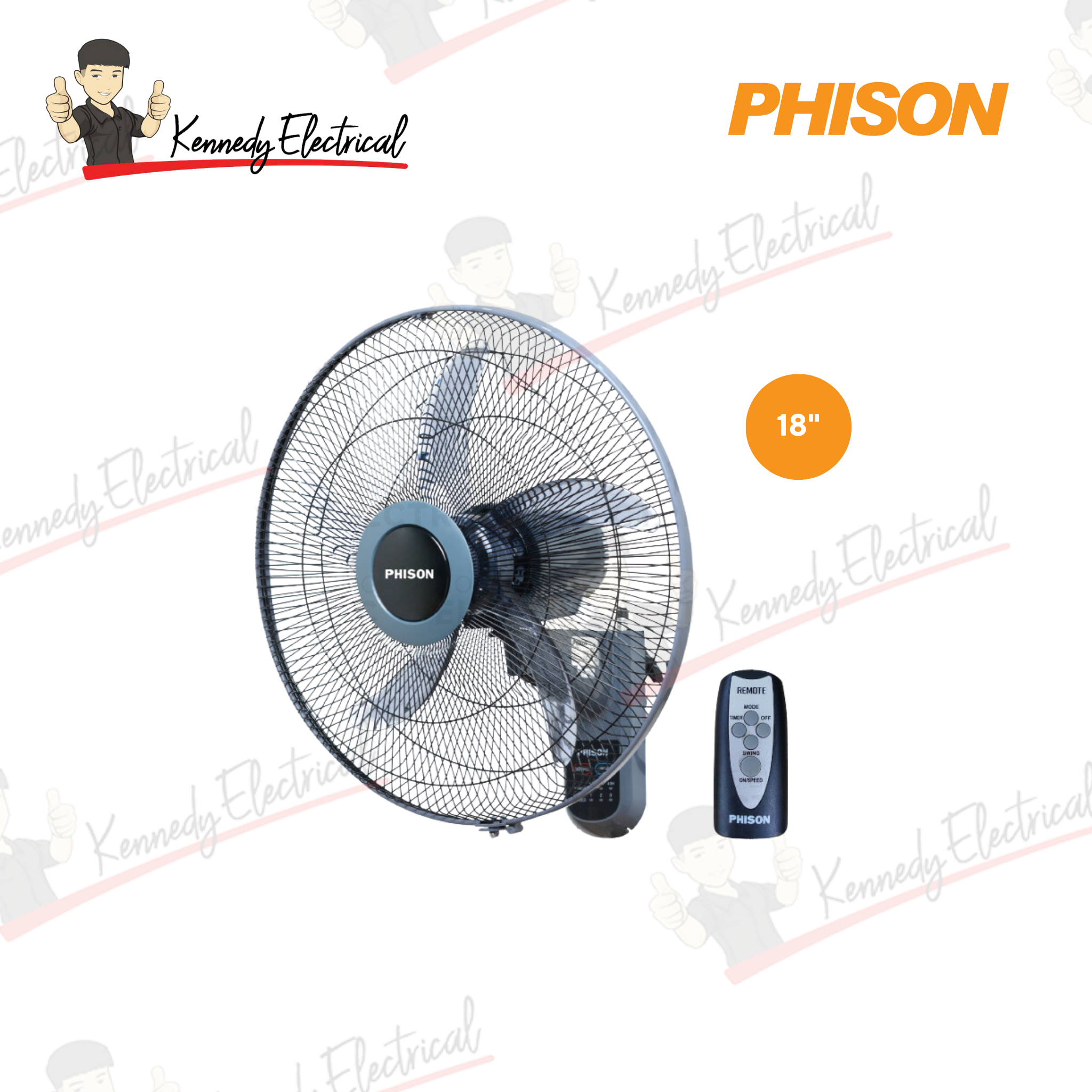 Phison 18" Wall Fan With Remote Control PWF-5182