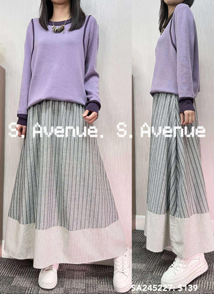 SA245227: 長袖撞色邊圓領軟冷top