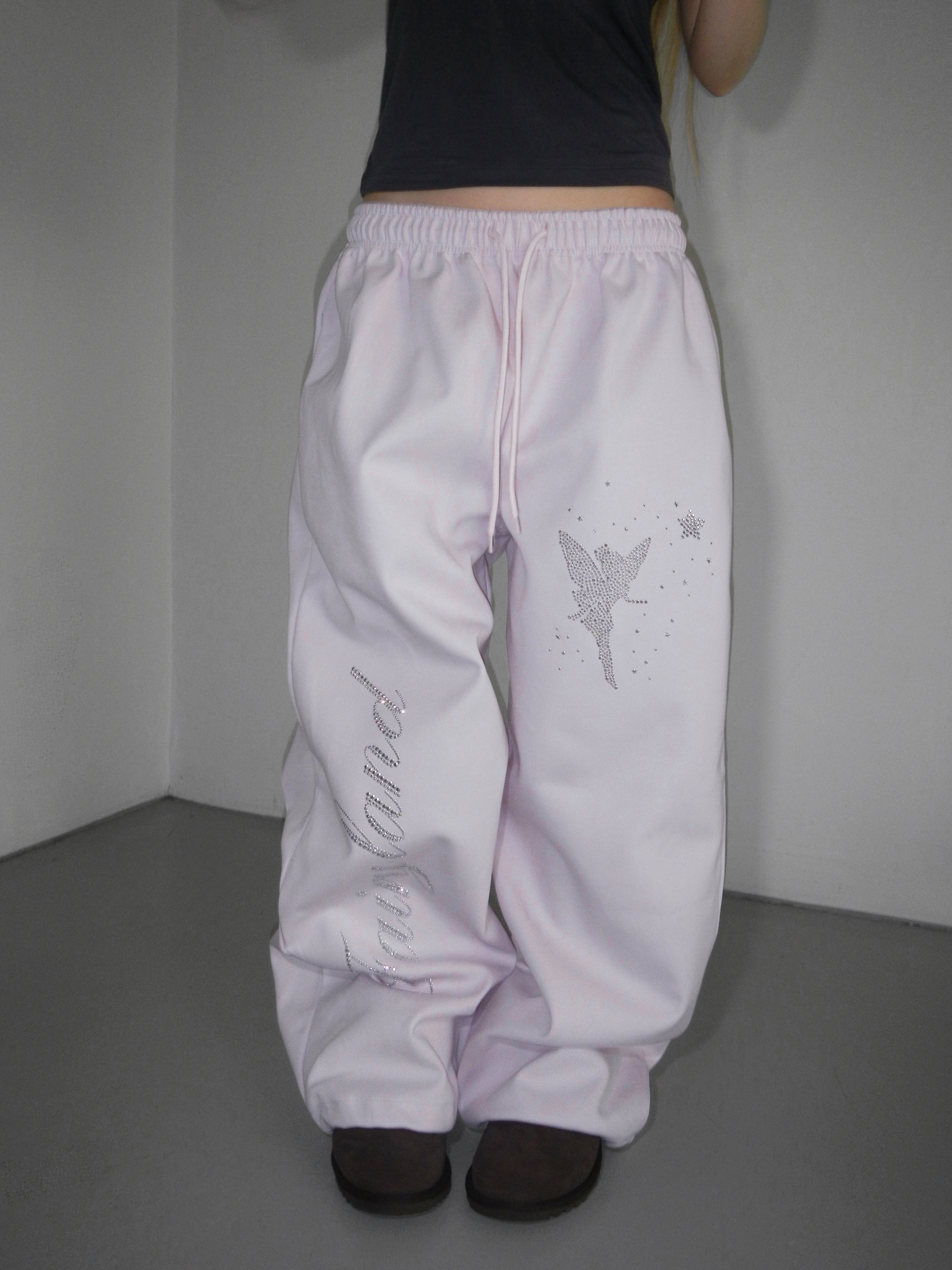 Rhinestone Graphic Wide-Leg Pants