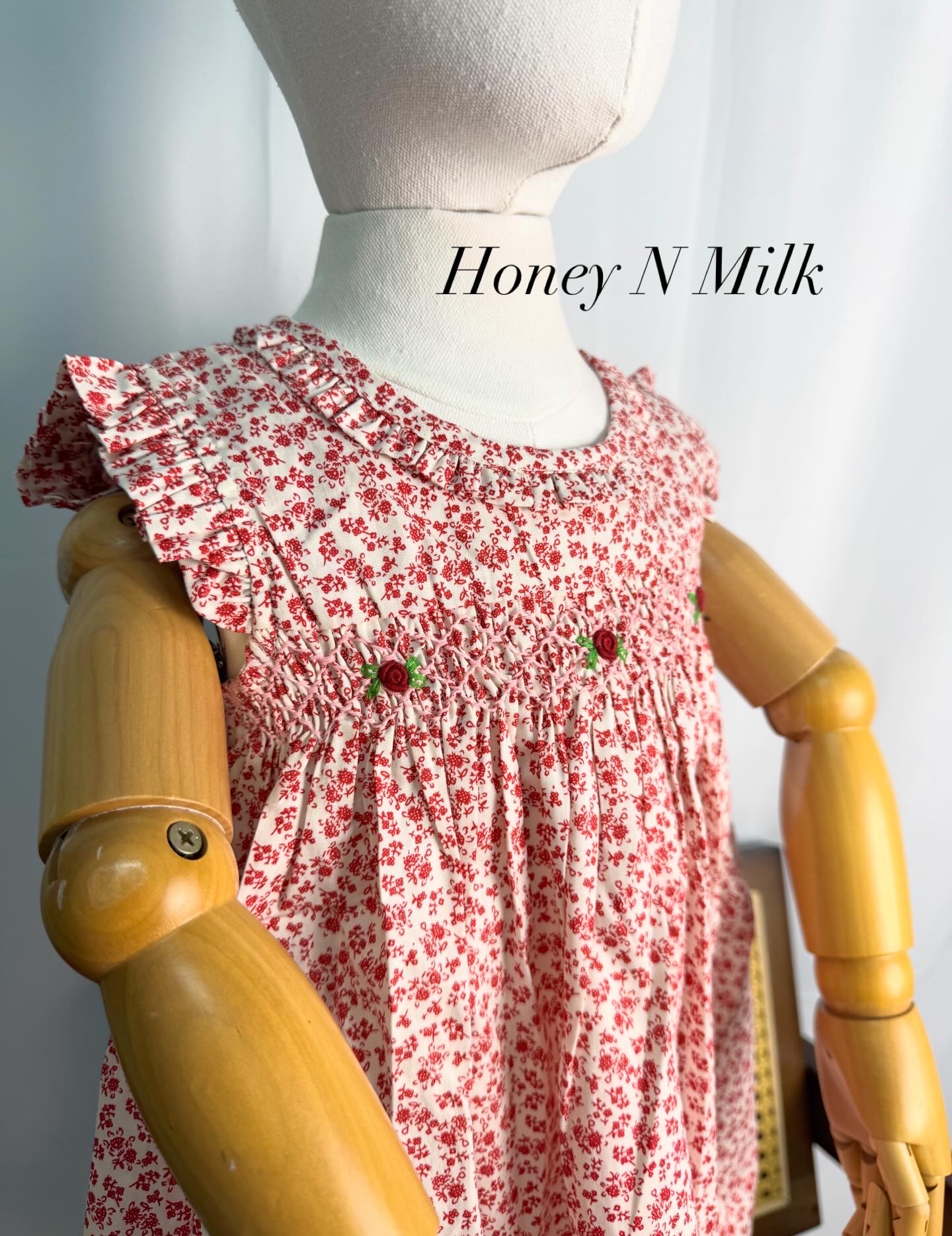 Red TinyRoses Embroidery Dress