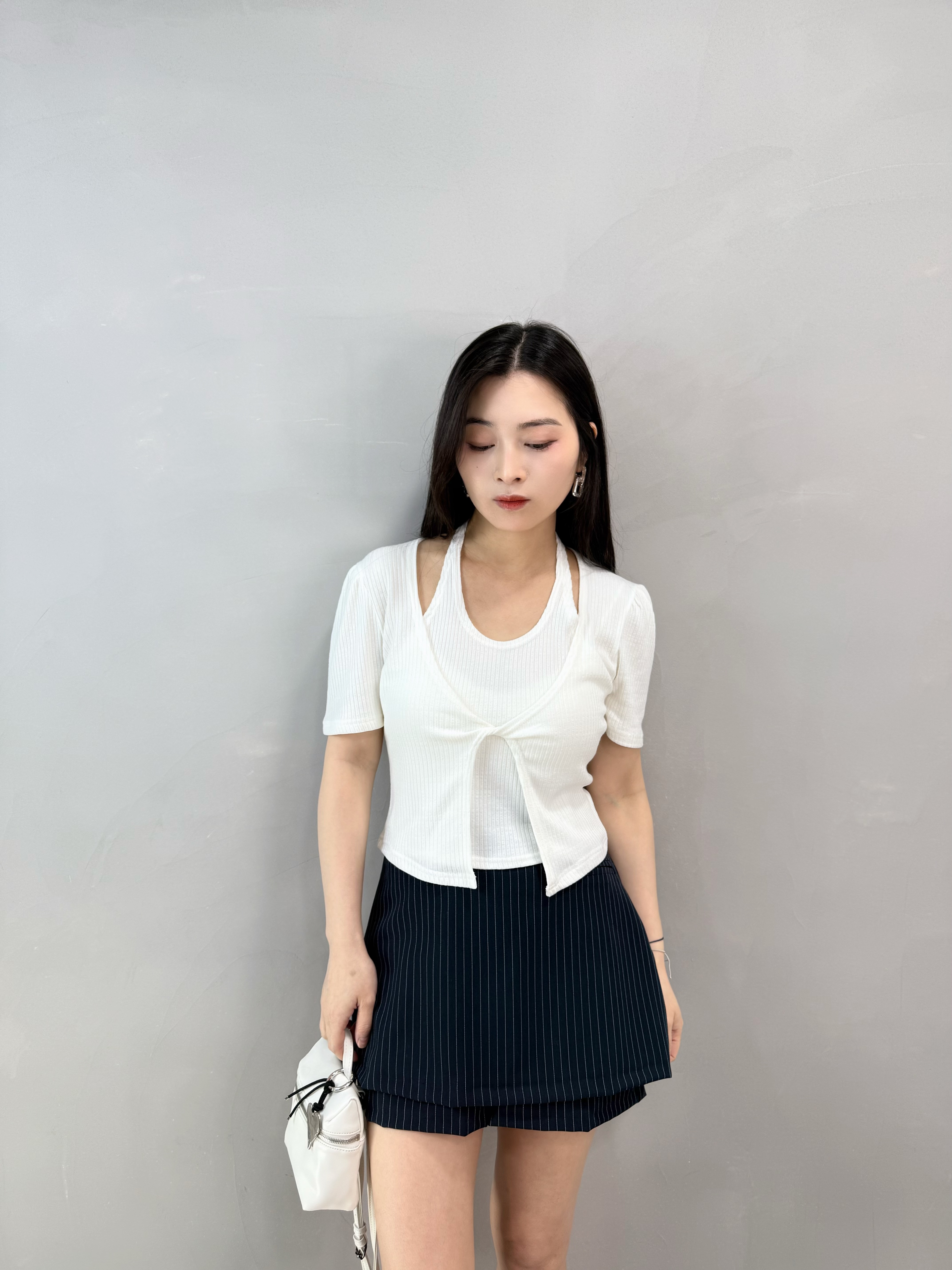 J83 扭結暗紋假兩件Top