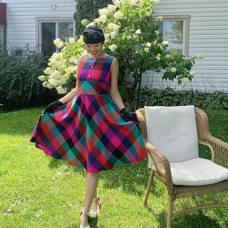 (Sold out)1950s Inspired Merry Check Summer Swing Dress - Limited （FM146）