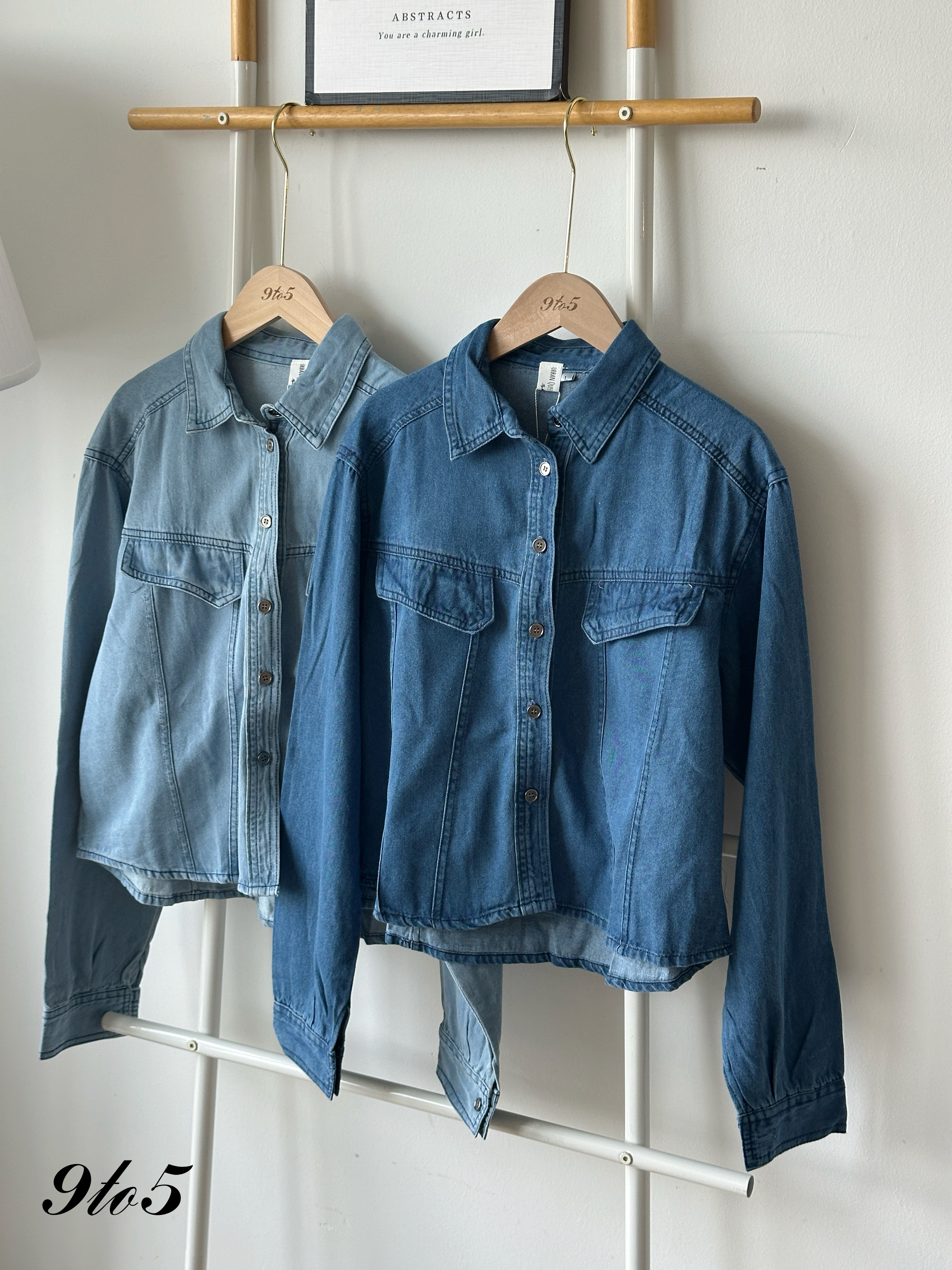 T4248 Long Sleeve Denim Jacket - Blue & Light Blue