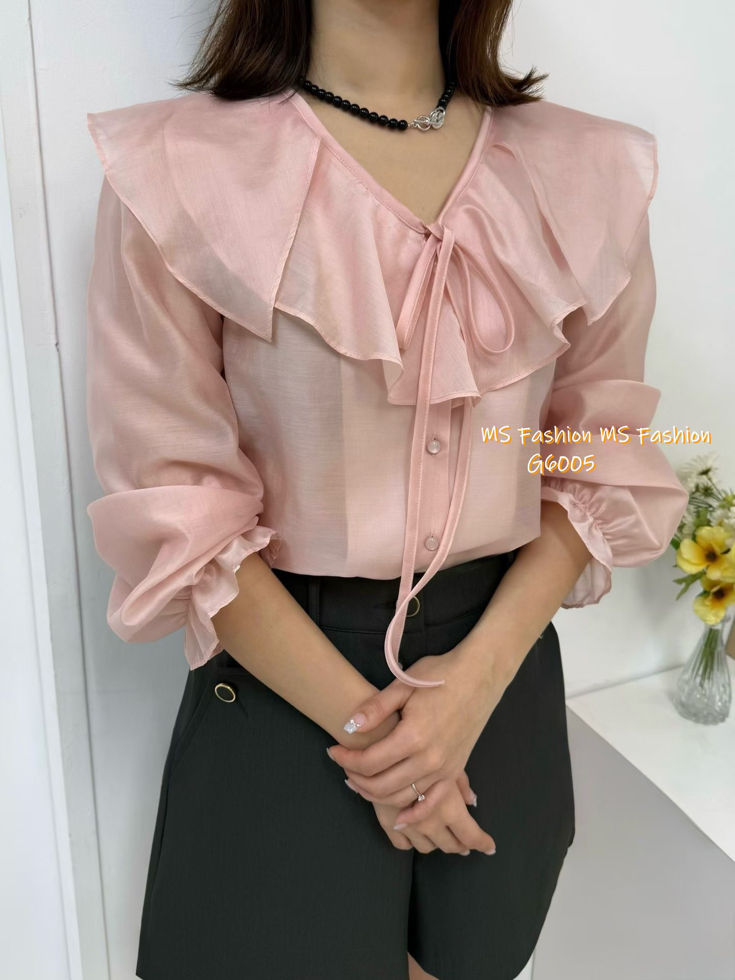 G6005 韓國🇰🇷V領ruffle top