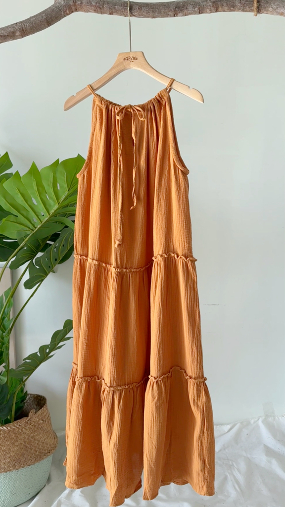 森系竹节棉拼接长裙