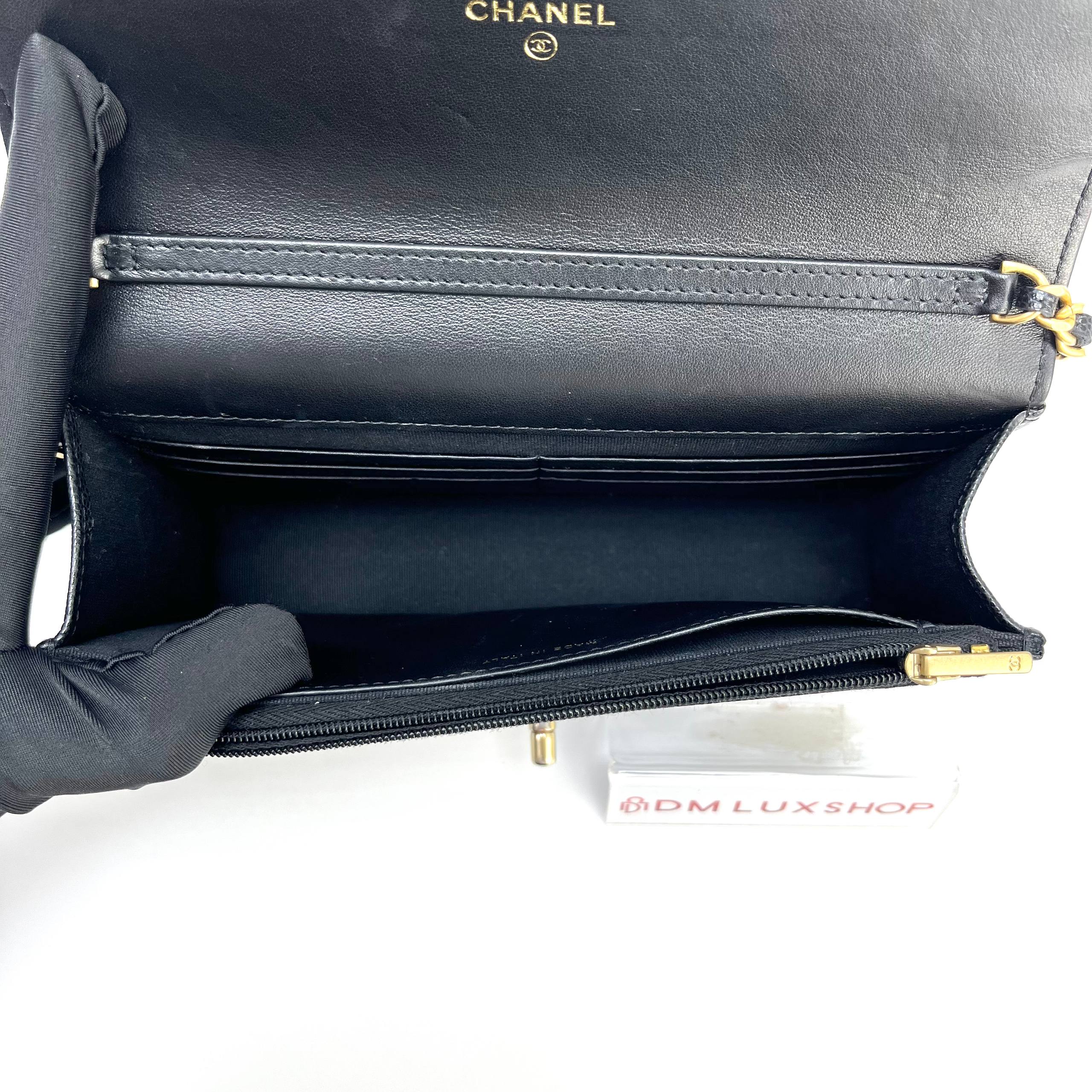 Chanel 24C Black Caviar WOC GHW (Microchip)