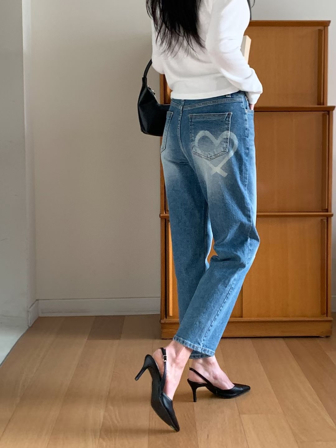 26SS 愛心印花9 分牛仔褲