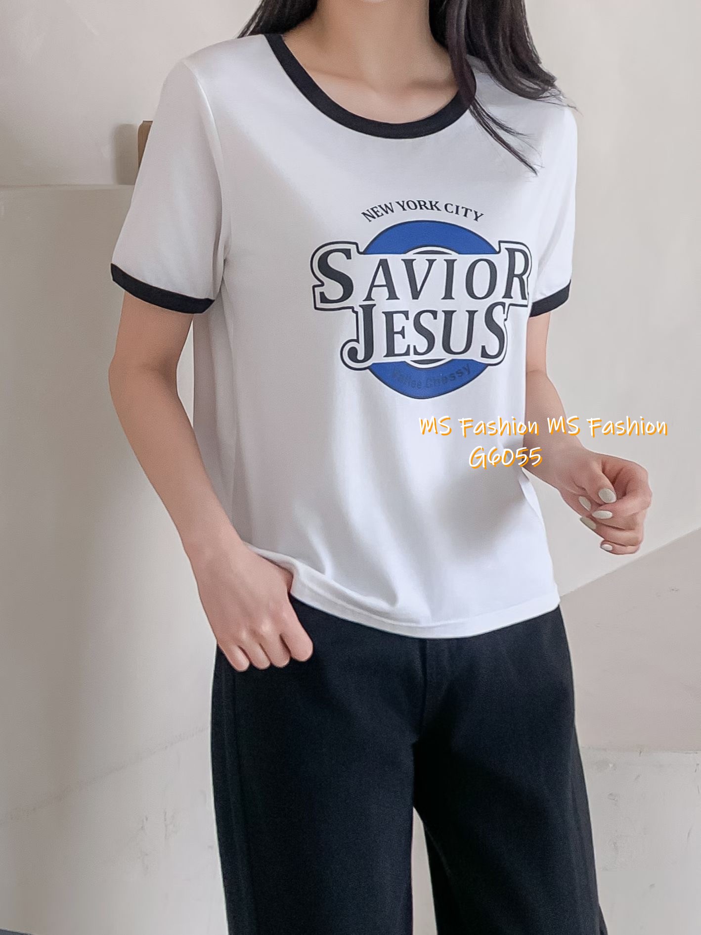 G6055 韓國🇰🇷拼色字母print top