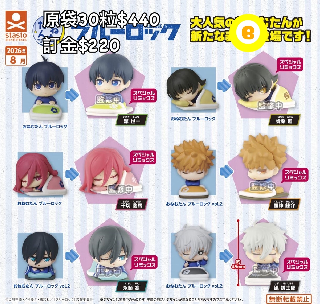 Preorder預訂8/2026年藍色監獄扭蛋原袋30粒