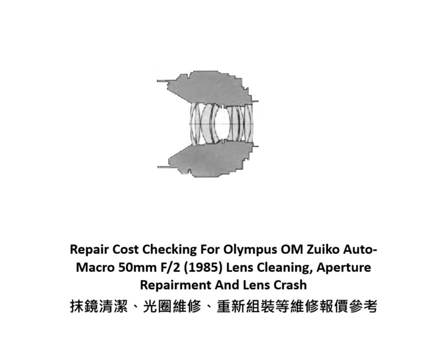 Repair Cost Checking For Olympus OM Zuiko Auto-Macro 50mm F/2 (1985) Lens Cleaning, Aperture Repairment And Lens Crash 抹鏡清潔、光圈維修、重新組裝等維修報價參考