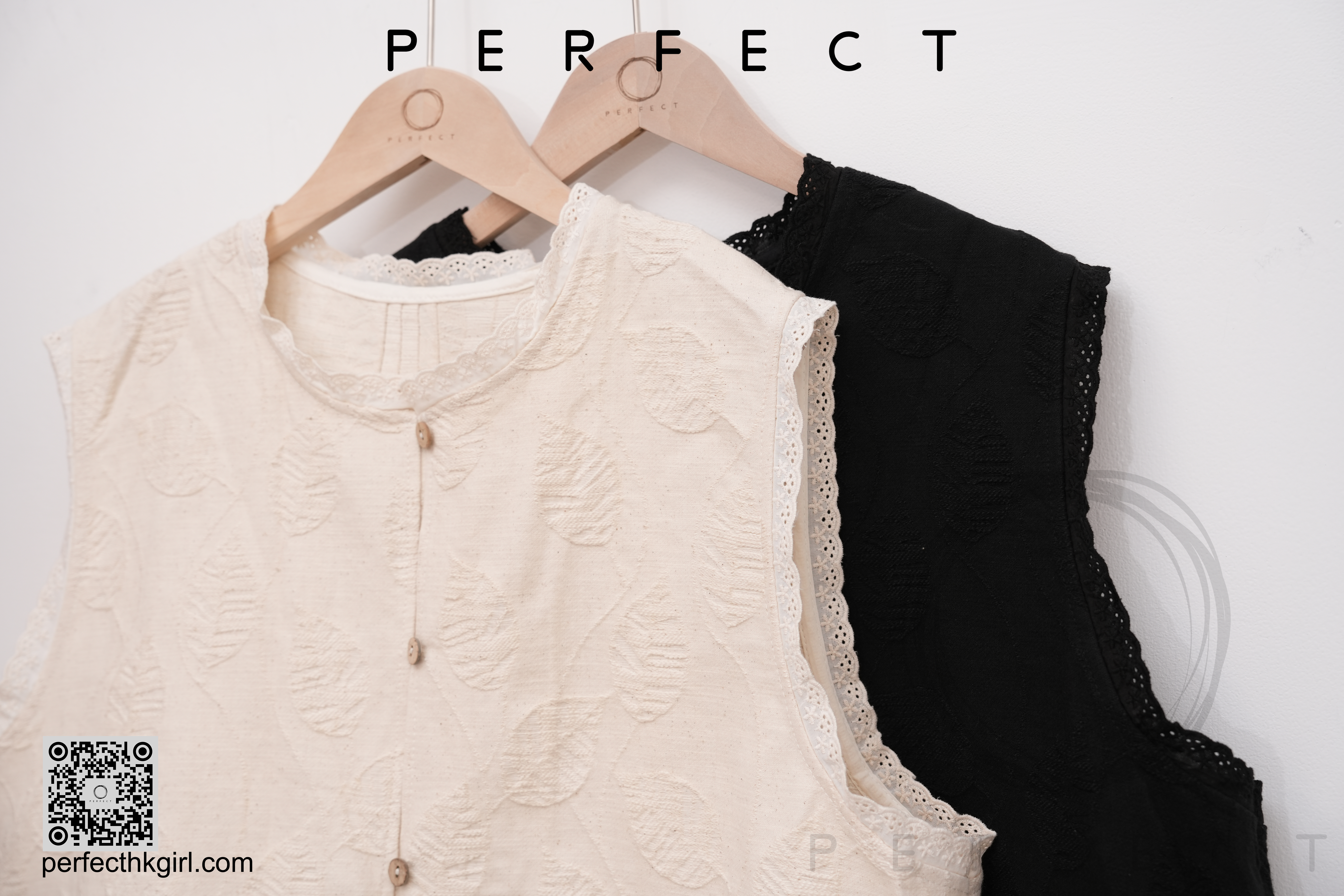 T0039_樹葉紋細節背心外套（顯瘦黑色）