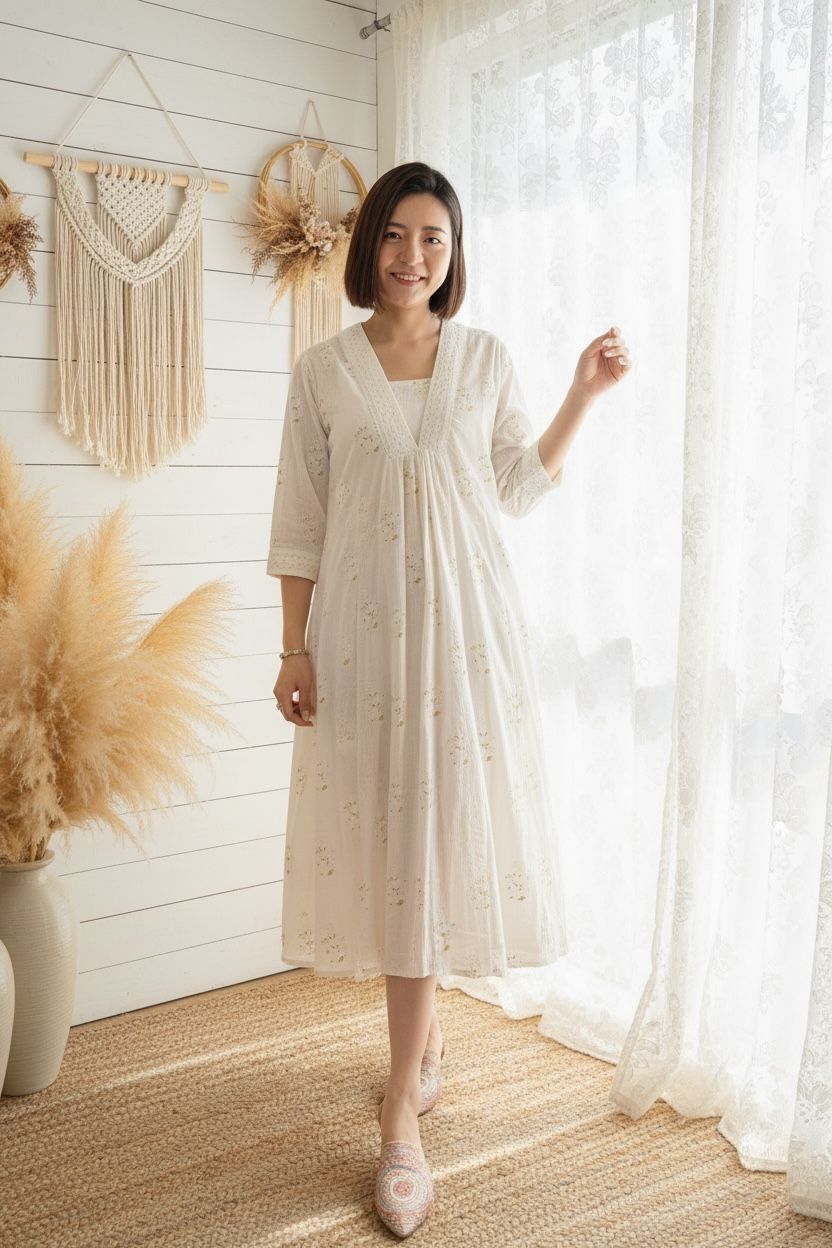 1657 White V-Neck A-Line JP Style OP 44"