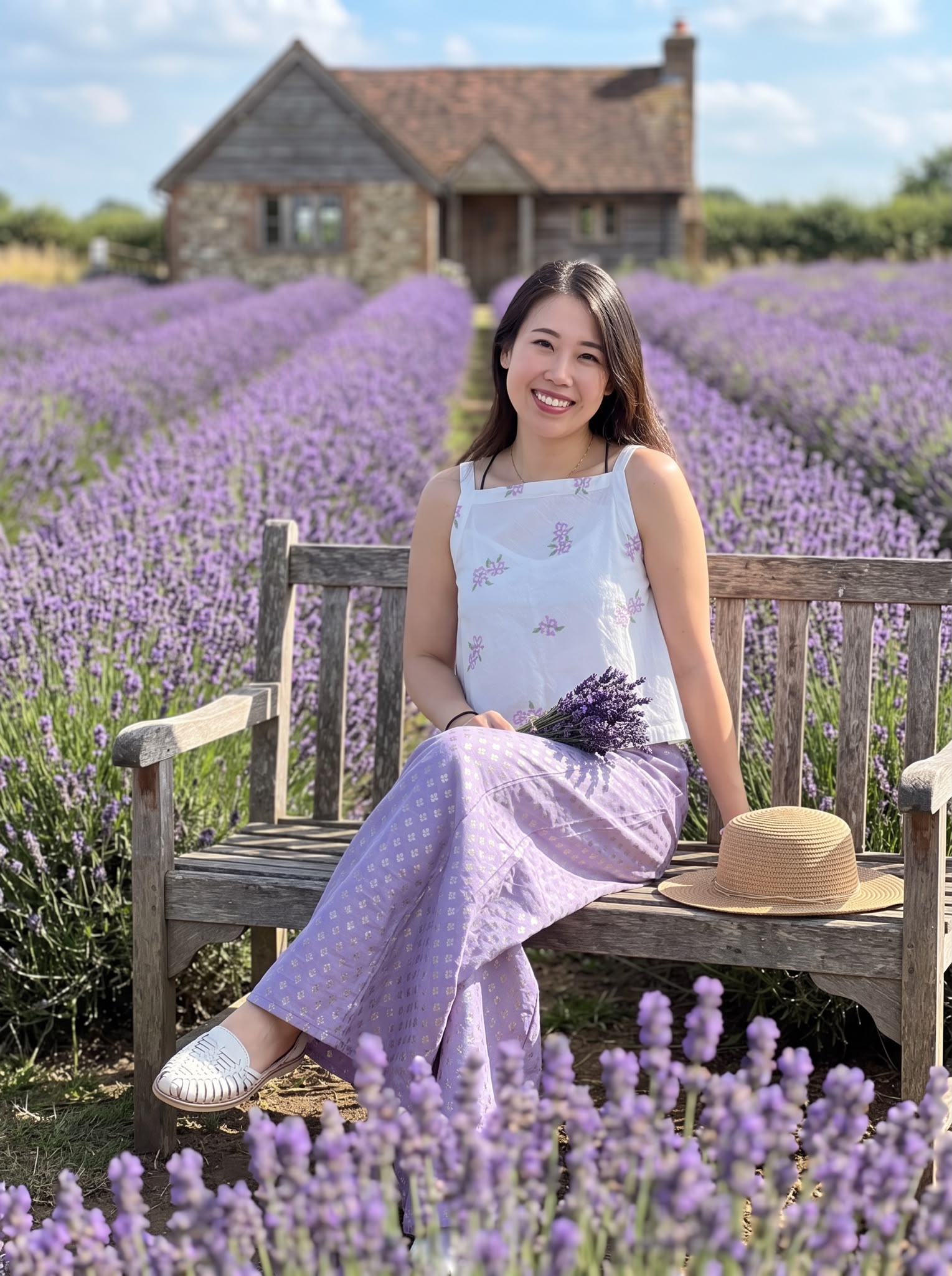 2873 White Simple Lavender Emb Top