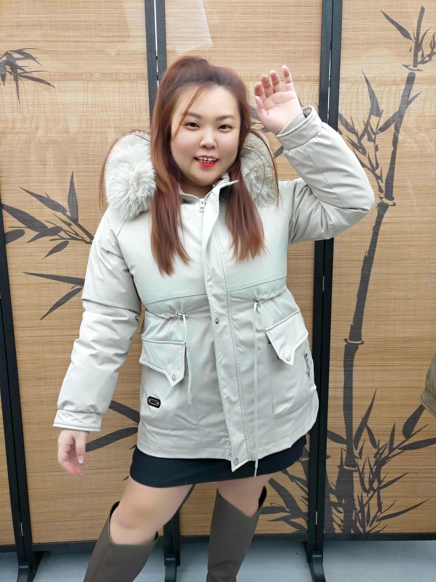 DDF03 361(A17) 帽子收腰设计派克羽绒服（帽子，毛绒，内胆可拆卸）