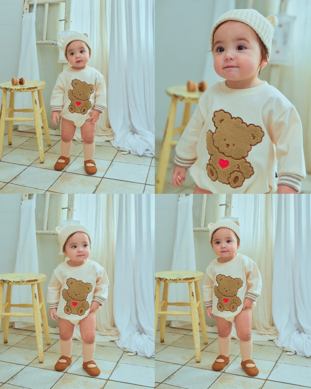 🌸預訂 韓國直送🌸🇰🇷OOTTBEBE兩色大熊仔毛毛貼花長袖包屁衣