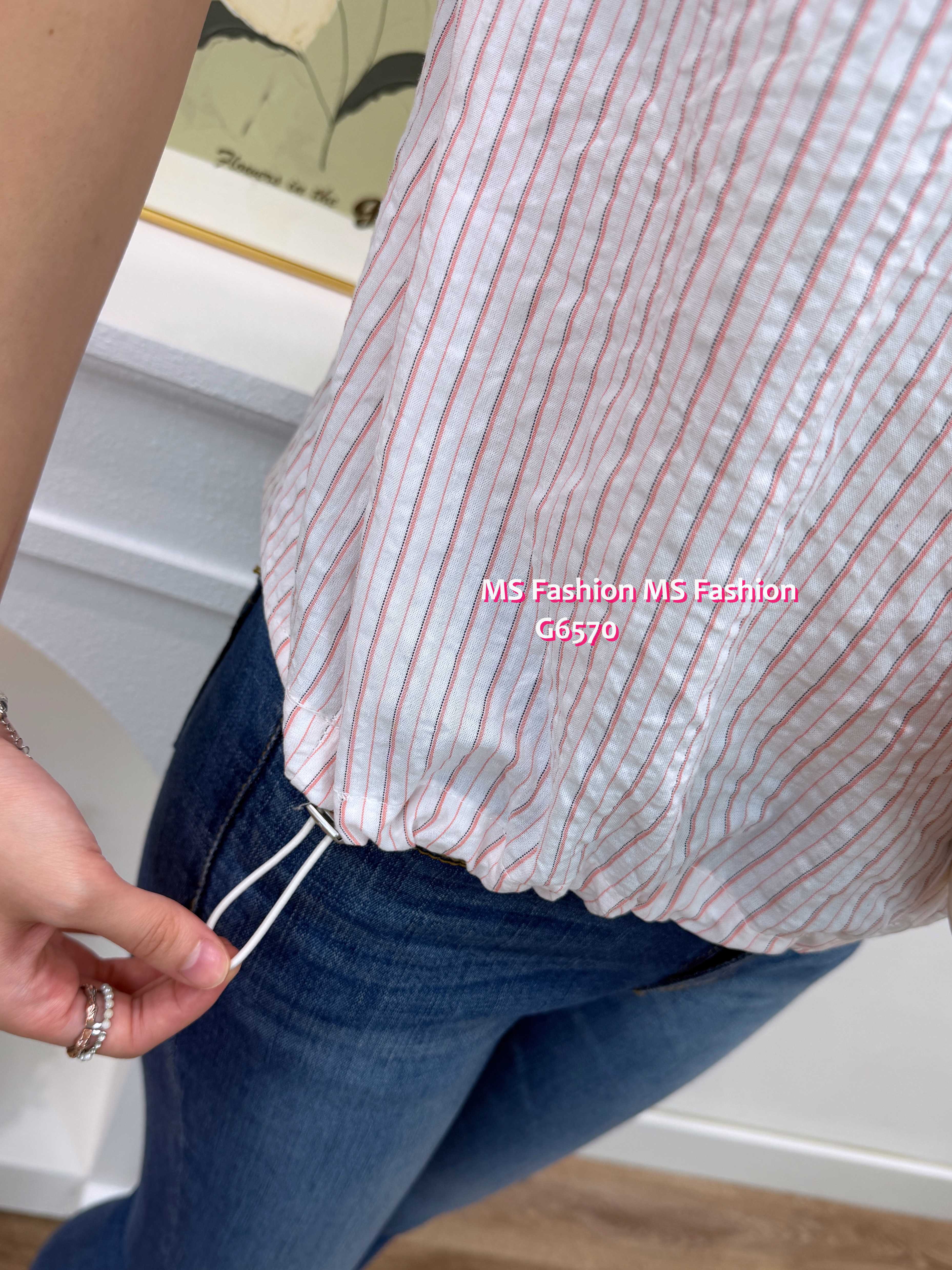 G6570 通花領條子恤
