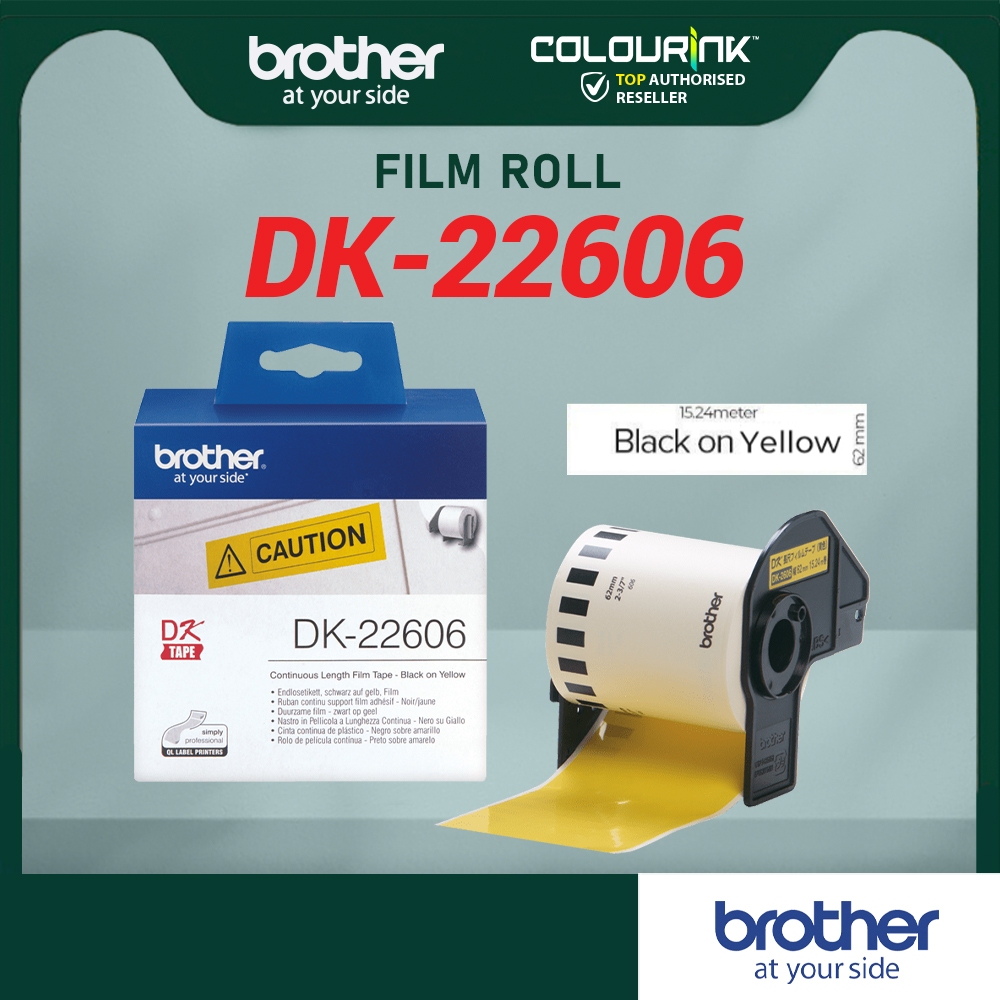 Brother Original Label Film Tape DK22606 (Black on Yellow) QL550/QL570/QL700/QL720/QL800/QL820NWB/22606 /DK-22606