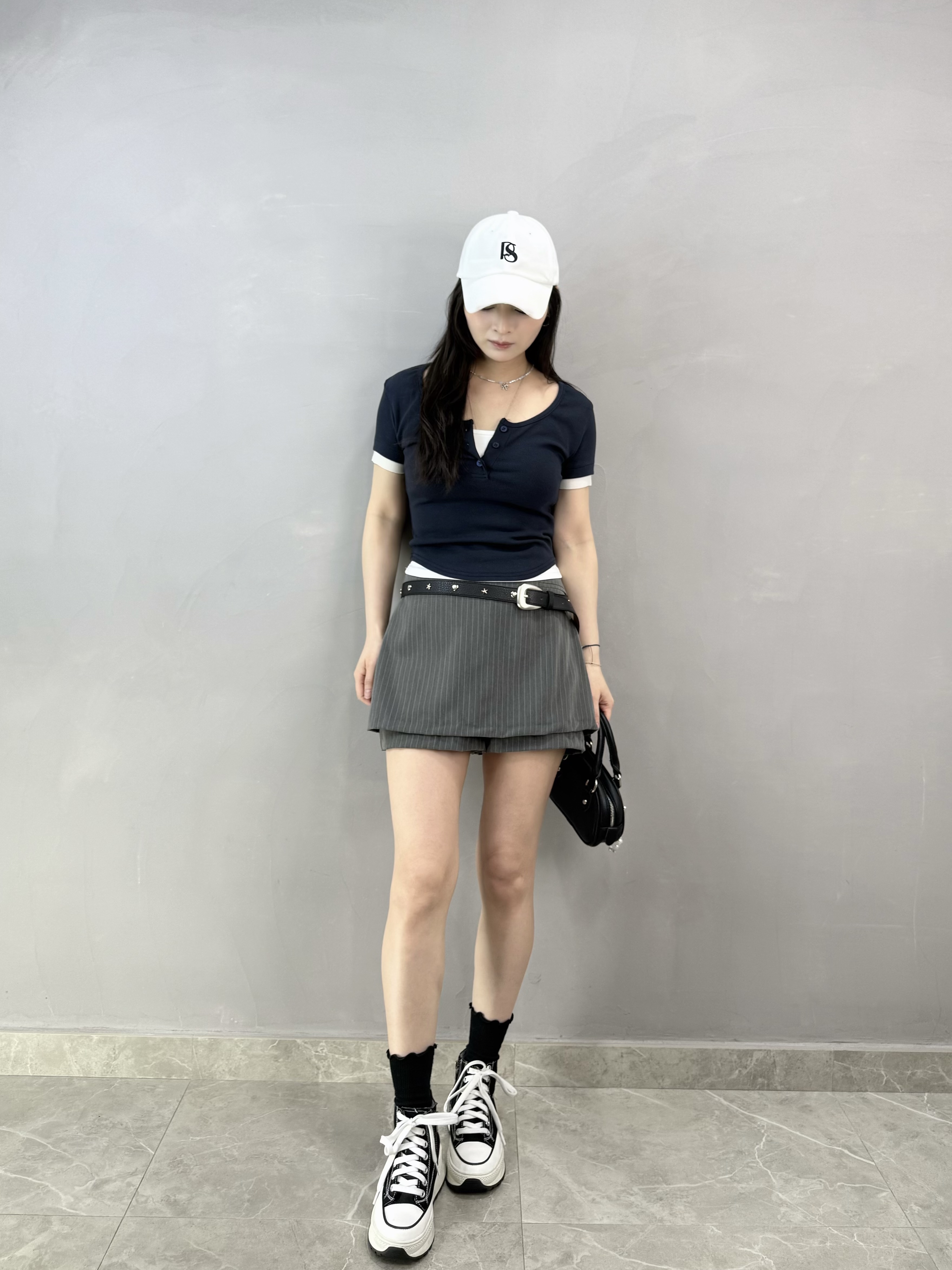 H74 扣鈕撞色袖邊Tee