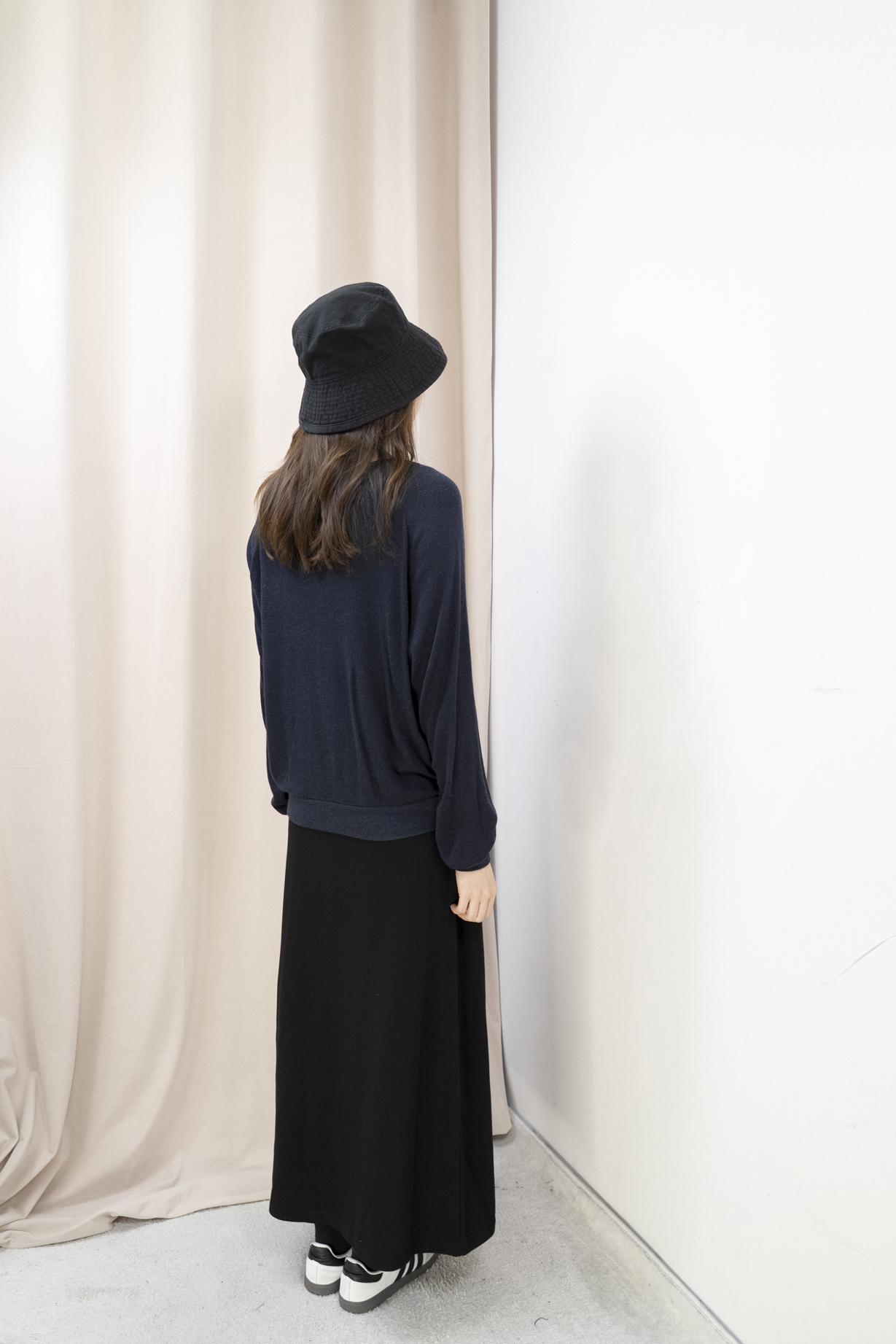 輕軟薄窩夫格紋半開胸上衣（藍色）