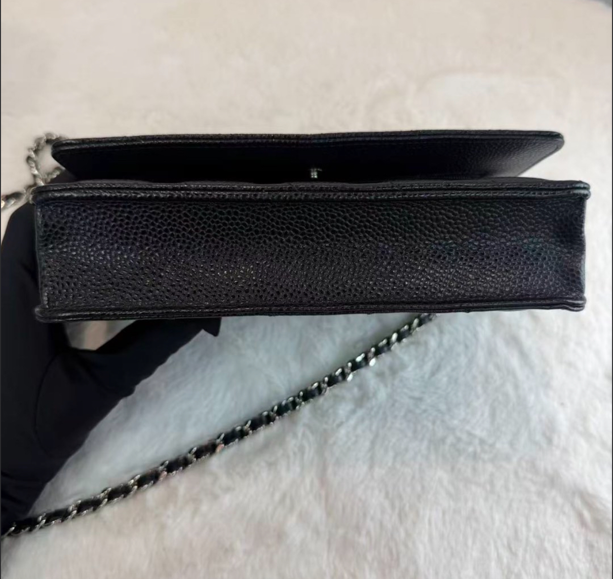 CHANEL/香奈兒 WOC發財包口蓋包 黑色銀logo 荔枝紋牛皮 菱格皮穿鏈  經典款鏈條包麻將包單肩包 女款