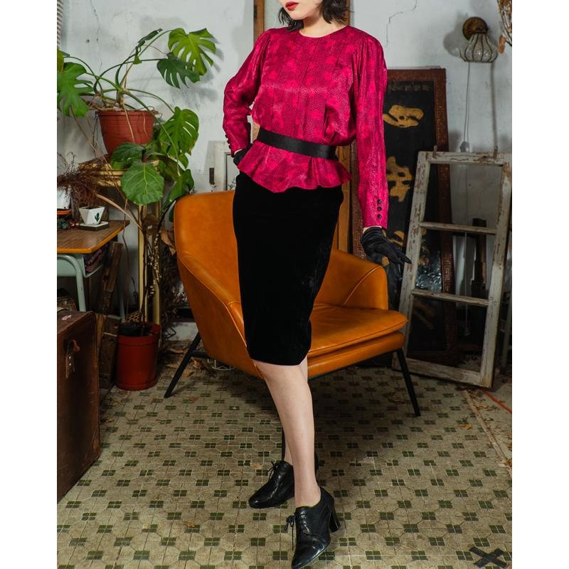 Vintage 1980s Tokyo Style Crimson Panther Velvet Bottom Faux Twin Dress (MT1608-149)
