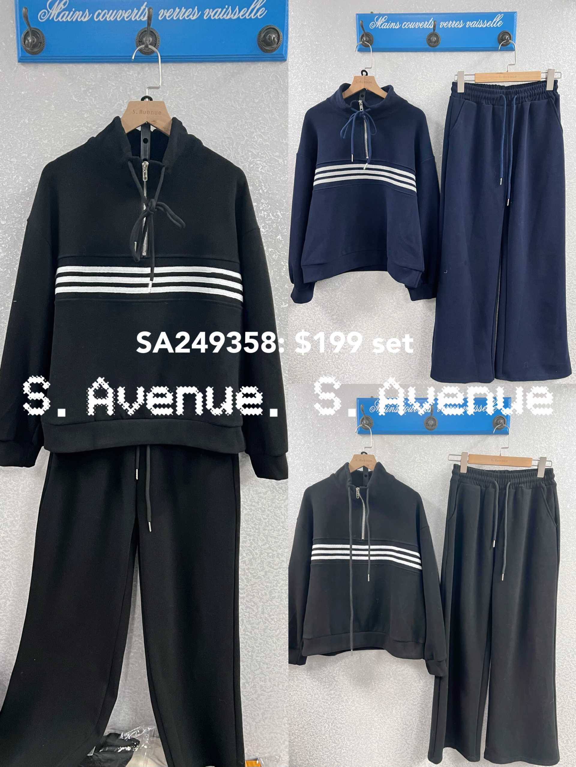 SA249358: 長袖領拉錬拼間衞衣配長褲