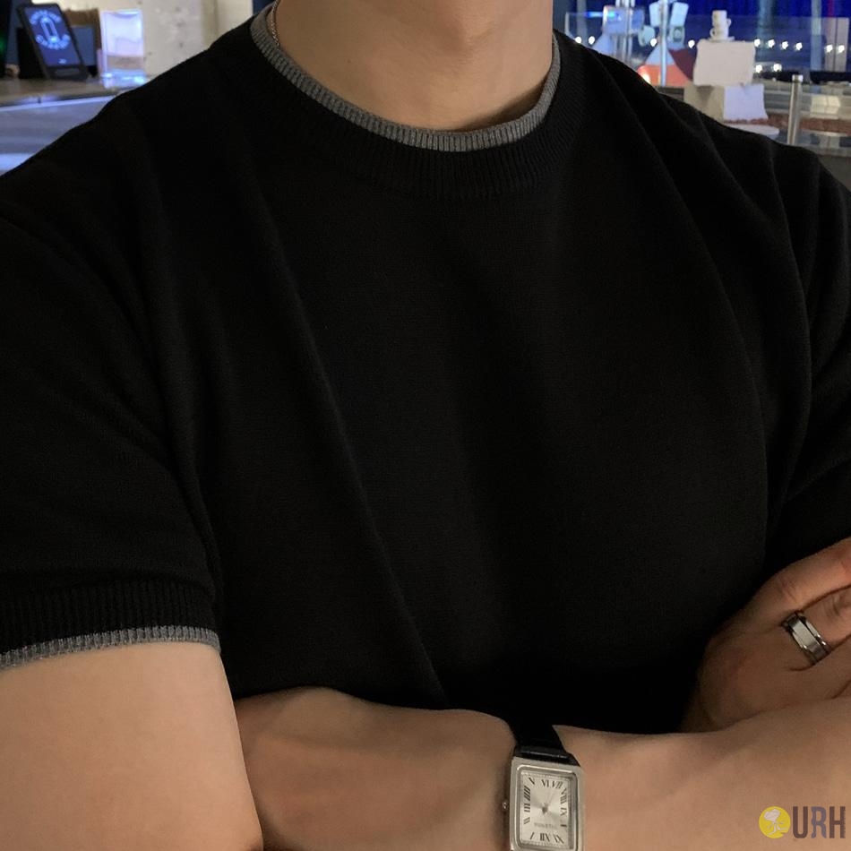 【100%保證韓國直送】Roeller Two-Tone 輕量假兩件雙色撞色領微寬鬆短袖針織衫 👕 [5 color] RL115072