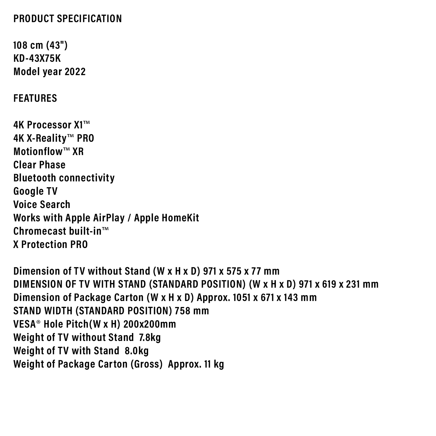 Sony 43" 4K Ultra HD Google TV (KD-43X75K)