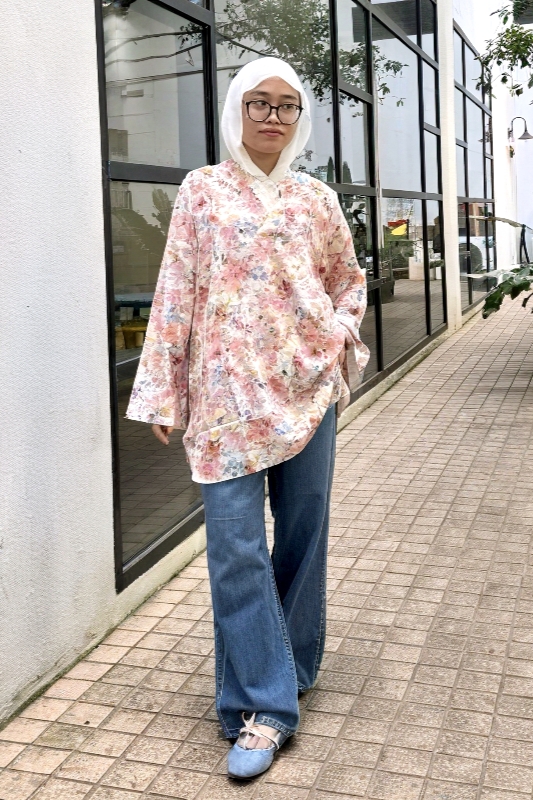 LINEN TOP - Pink Blossoms
