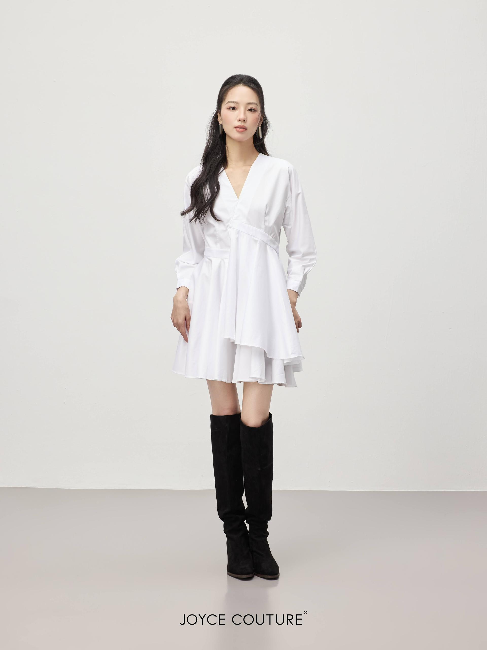 独家V领长袖连身裙 D0358