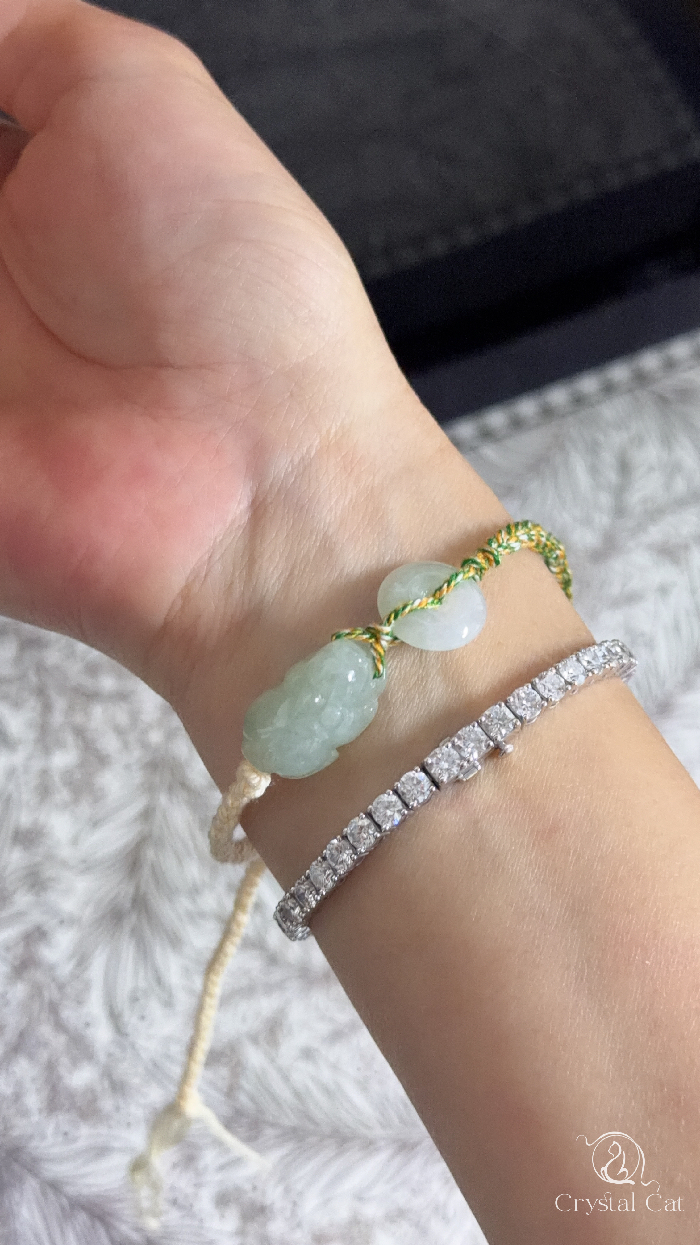 天然翡翠貔貅+平安扣襯手绳