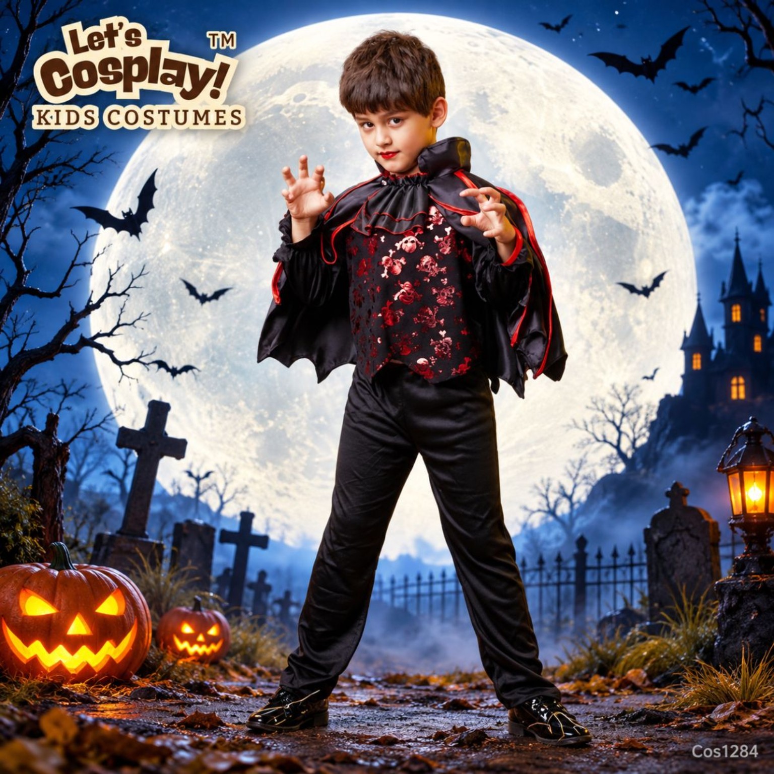 男童吸血鬼萬聖節服裝 Kids Vampire Costume｜黑紅披風套裝 90–170碼 COS1284