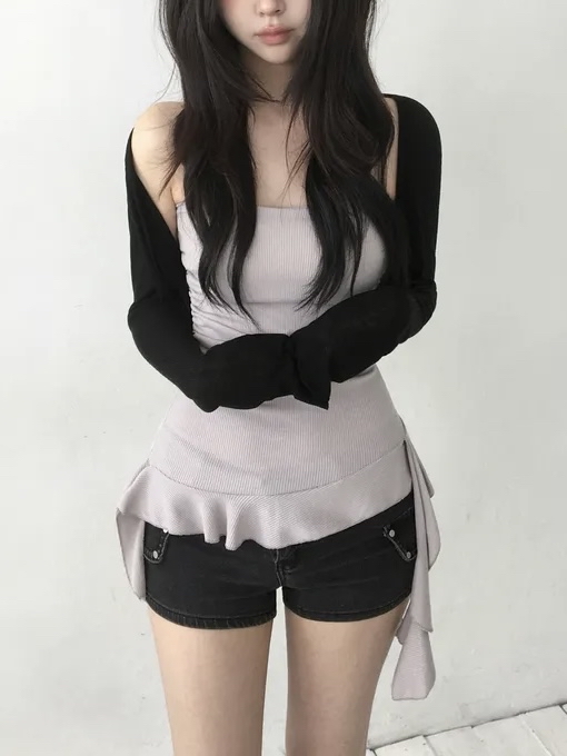 Asymmetrical Ruffle Ribbed Tube Top