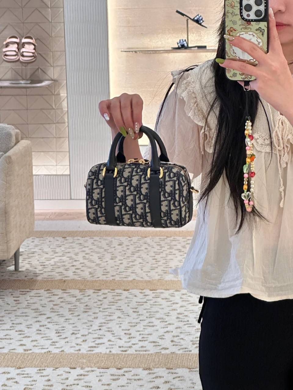 Dior Blue Oblique Jacquard Bowling Bag