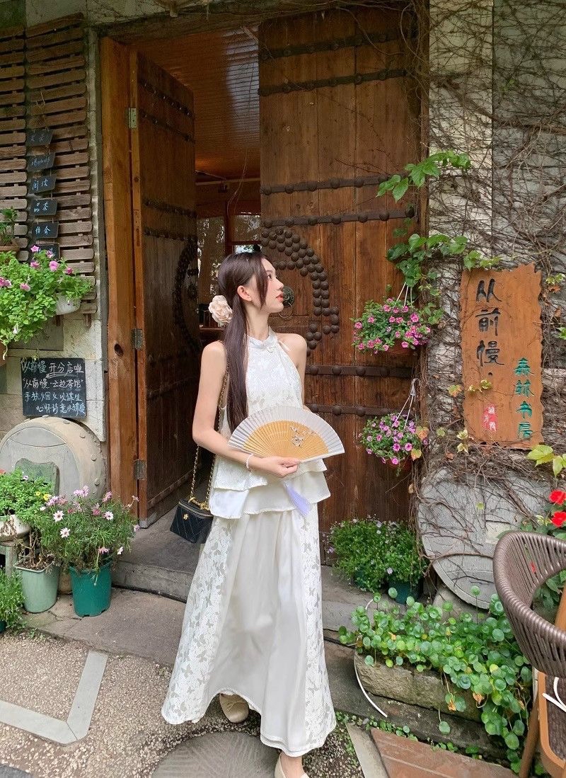 新中式国风旗袍挂脖蝴蝶