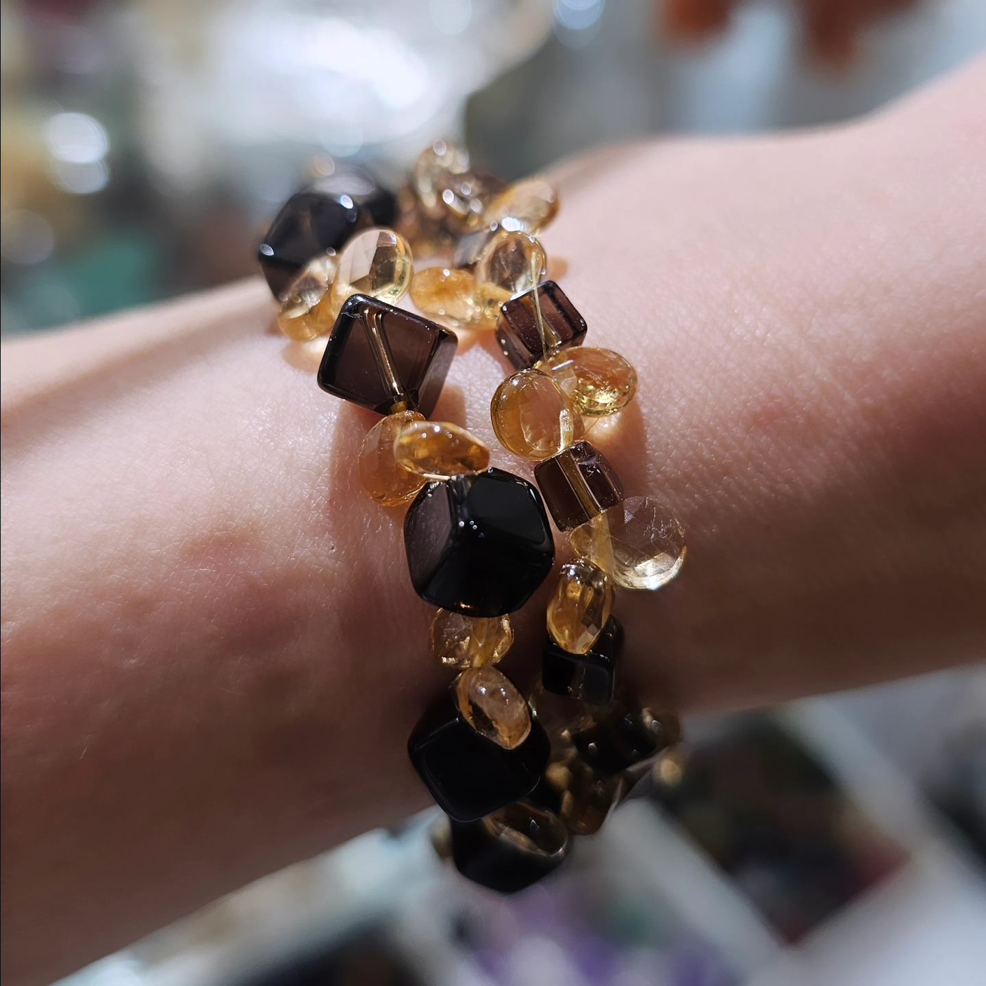 黃水晶水滴茶水晶方粒手鏈