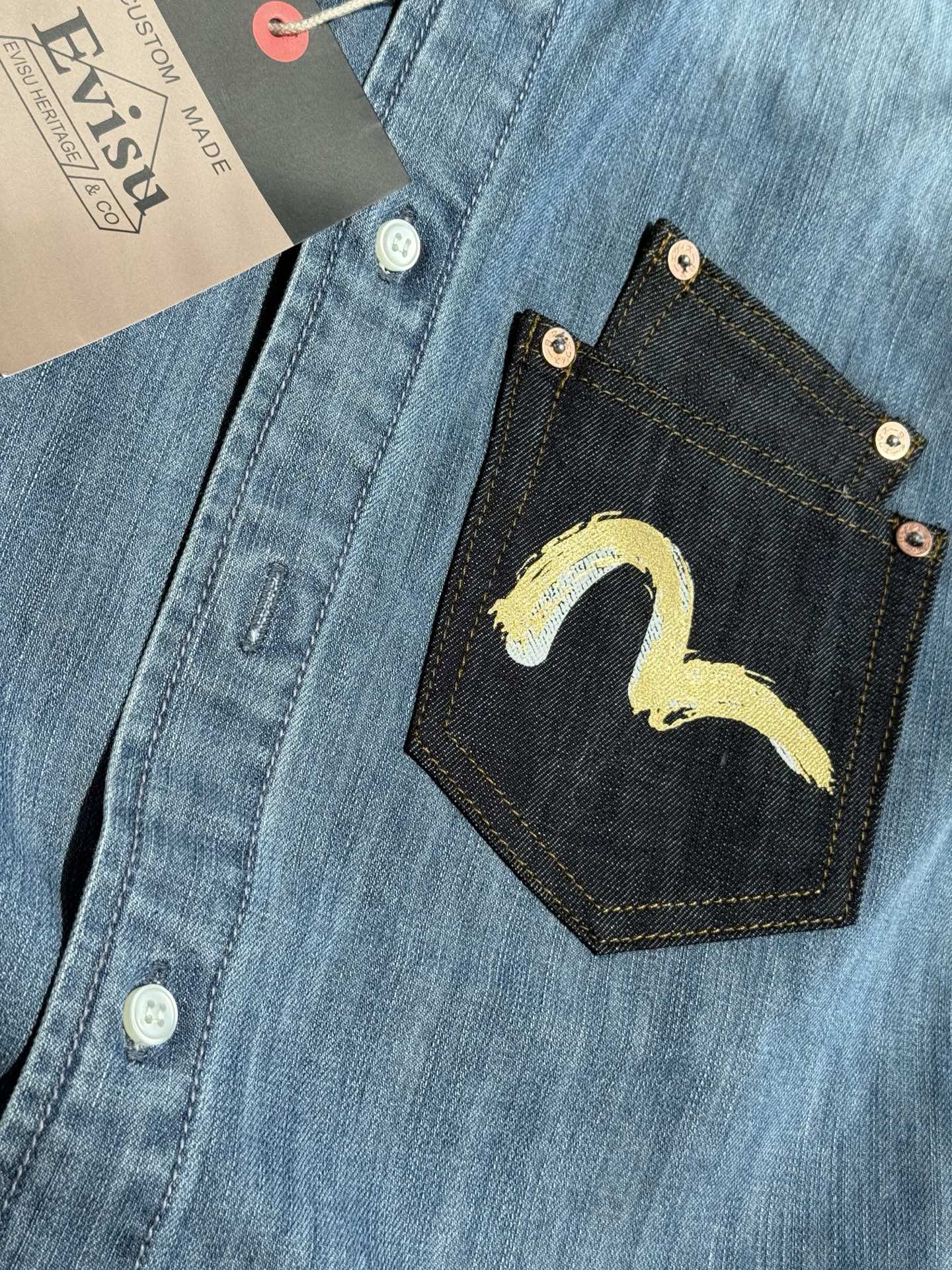 Evisu Artistic Brush Daicock Print Relax Fit Denim Short-Sleeves Shirt