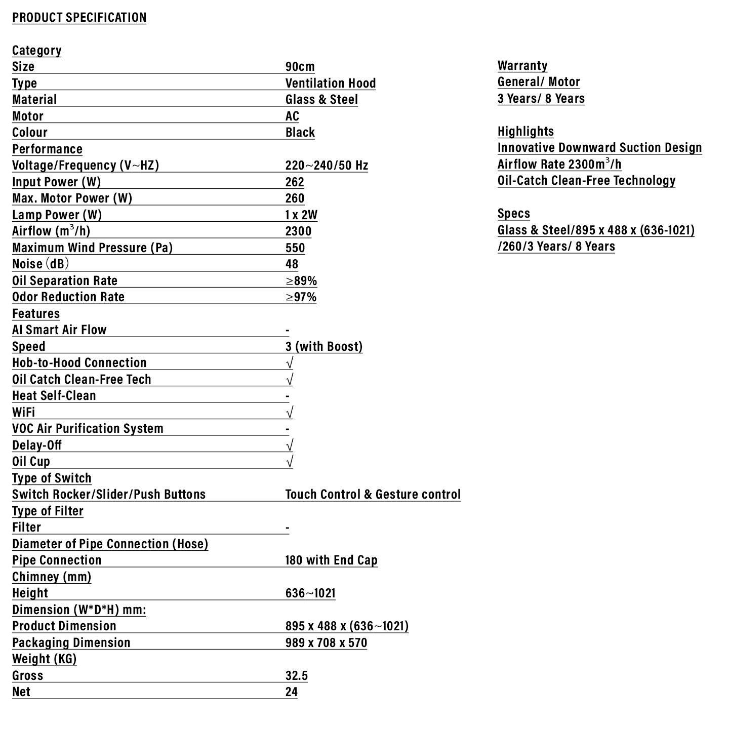 Haier T-Shape Glass Hood (HH-GT2901)