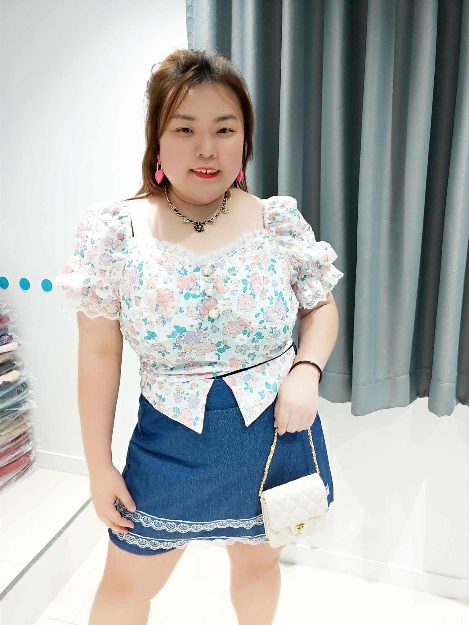 DOD08 花卉蕾丝边裤裙套装