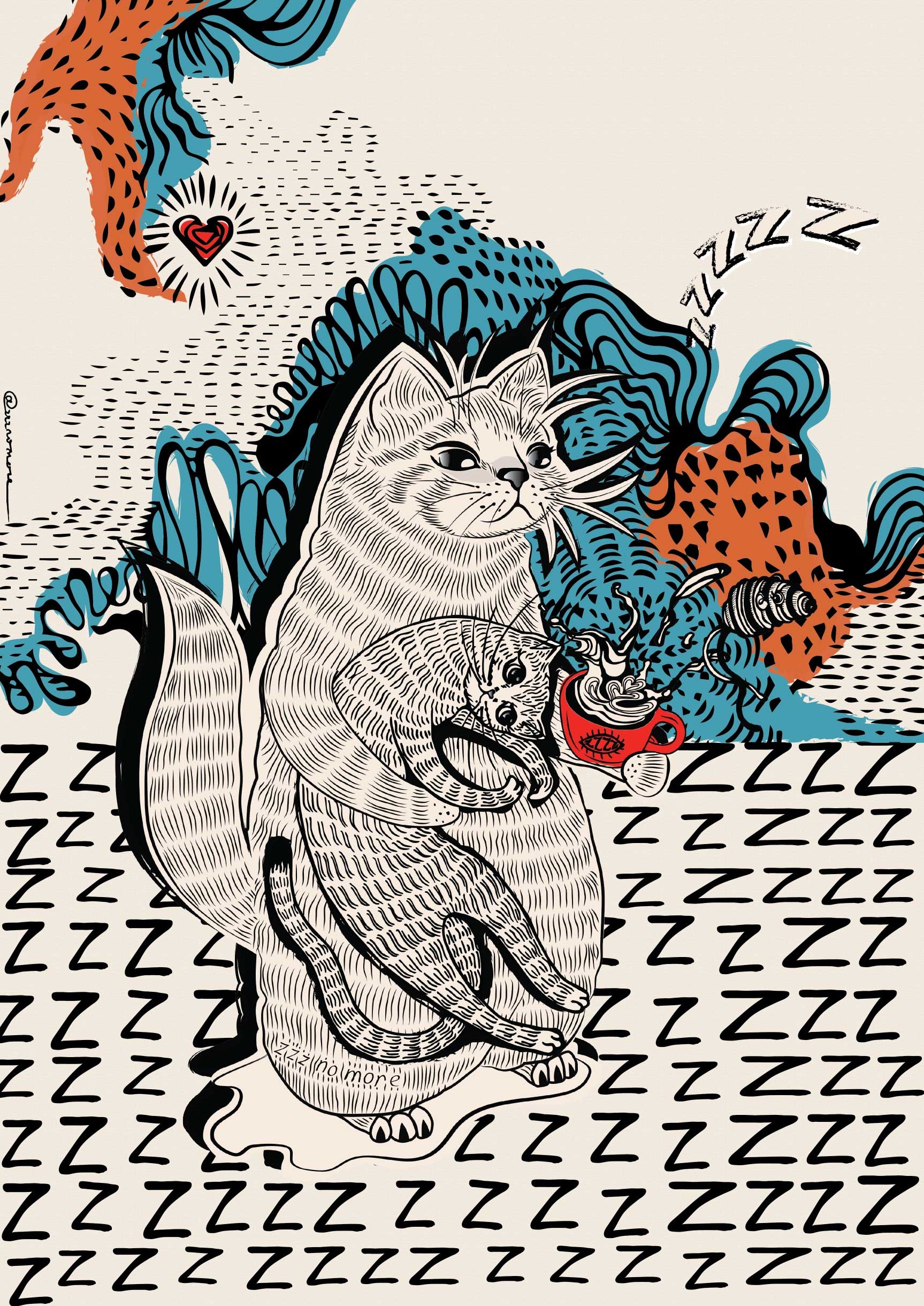 ZZZ NO MORE A3 ART PRINT party day and night
