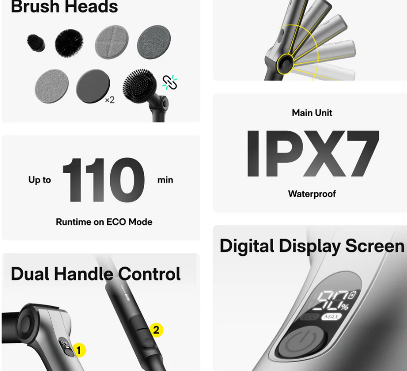 HOTO Flexi™ 無線旋轉清潔刷 (預購產品)