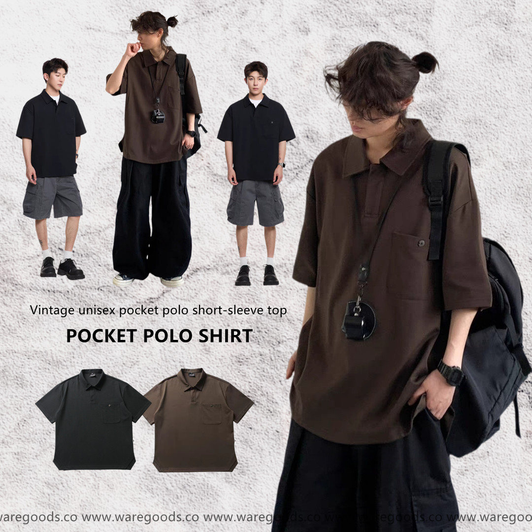 W07中性百搭口袋polo短袖上衣