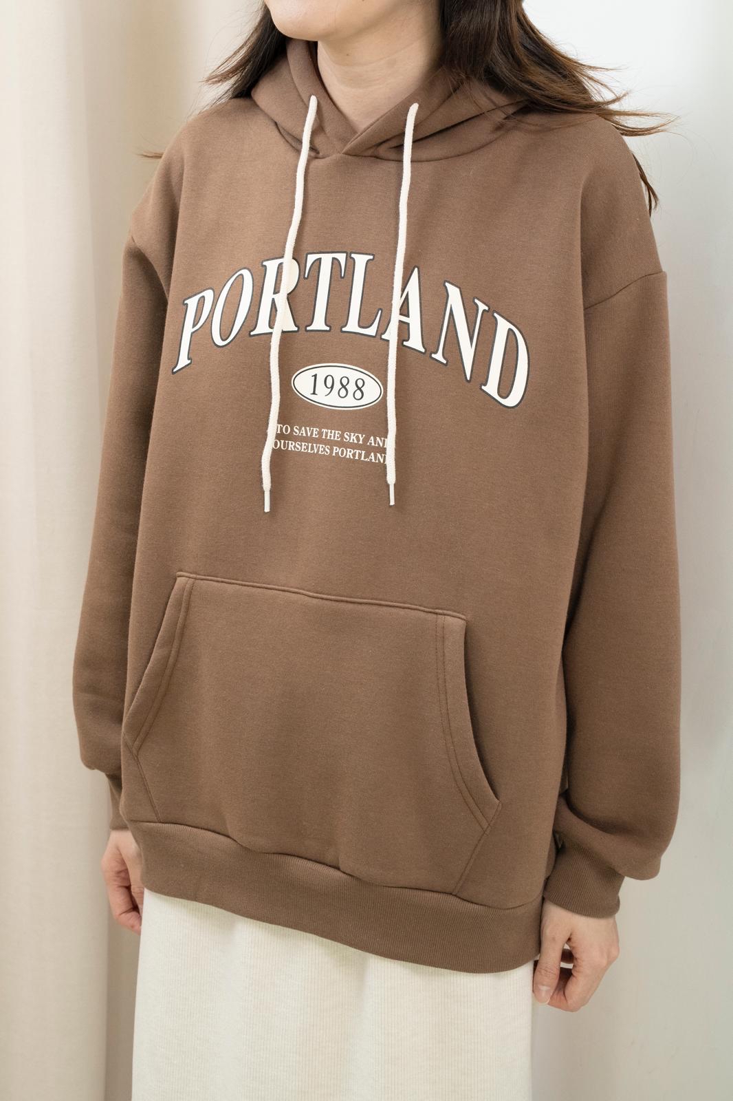 加絨有帽文字衞衣（咖色）