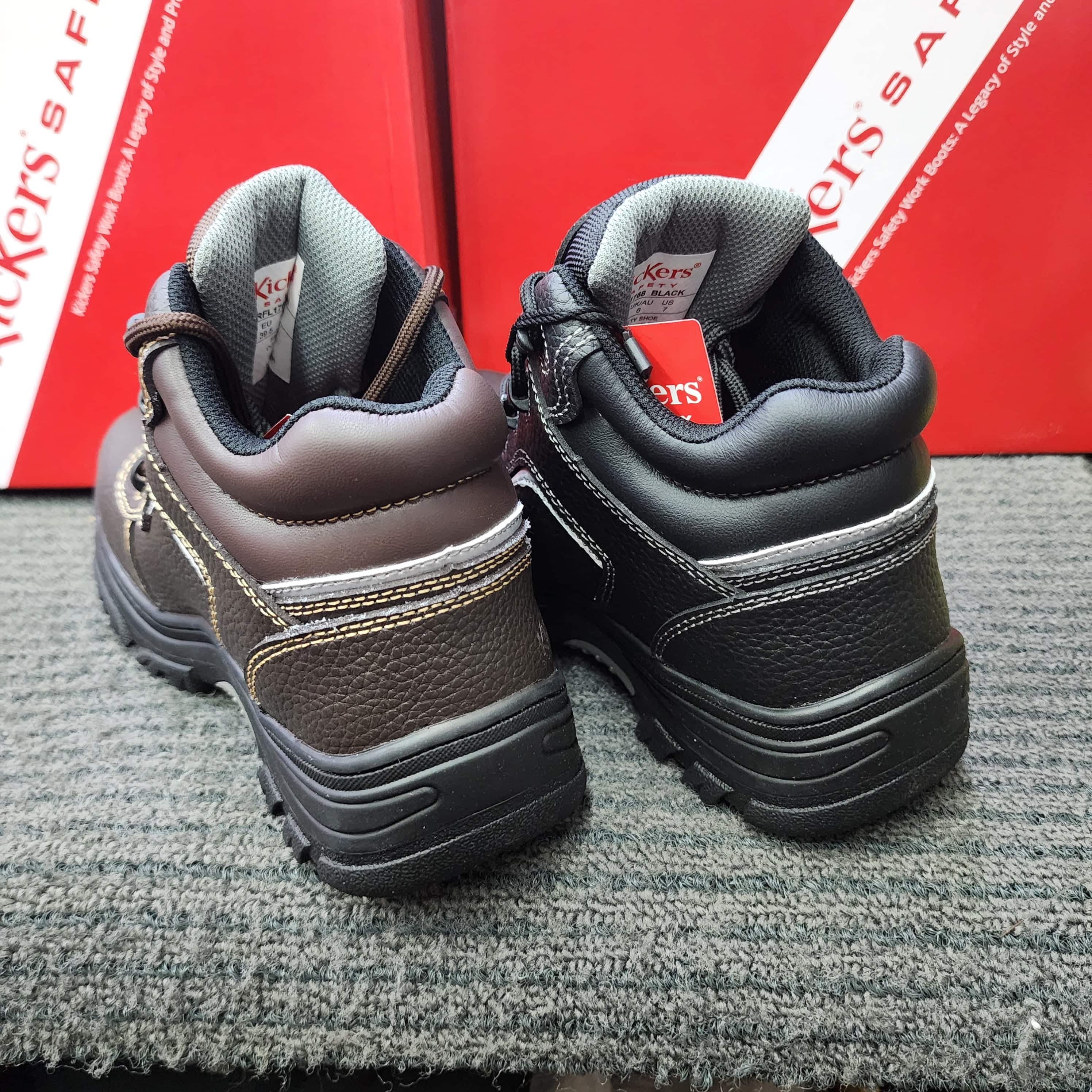 (FREE KICKERS INSOLE) KicKers Safety Shoes 1768 Mid Cut lace Up Black Brown Metal Free Rubber Sole