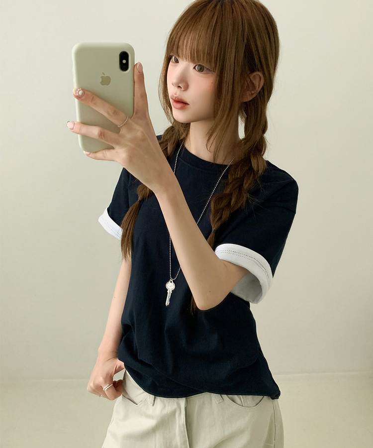 Contrast Cuff Short Sleeve Tee