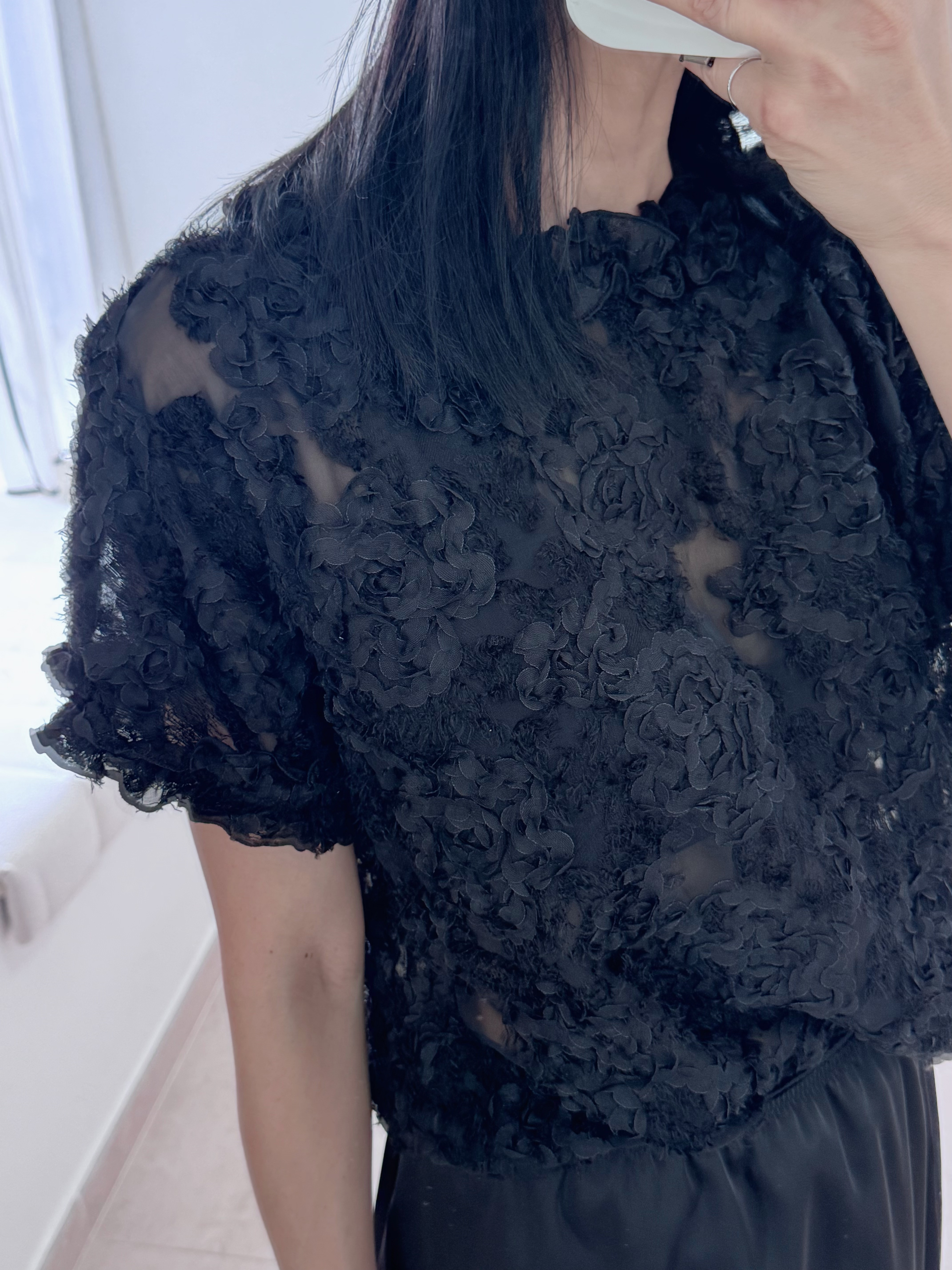 Feminine textured flower blouse