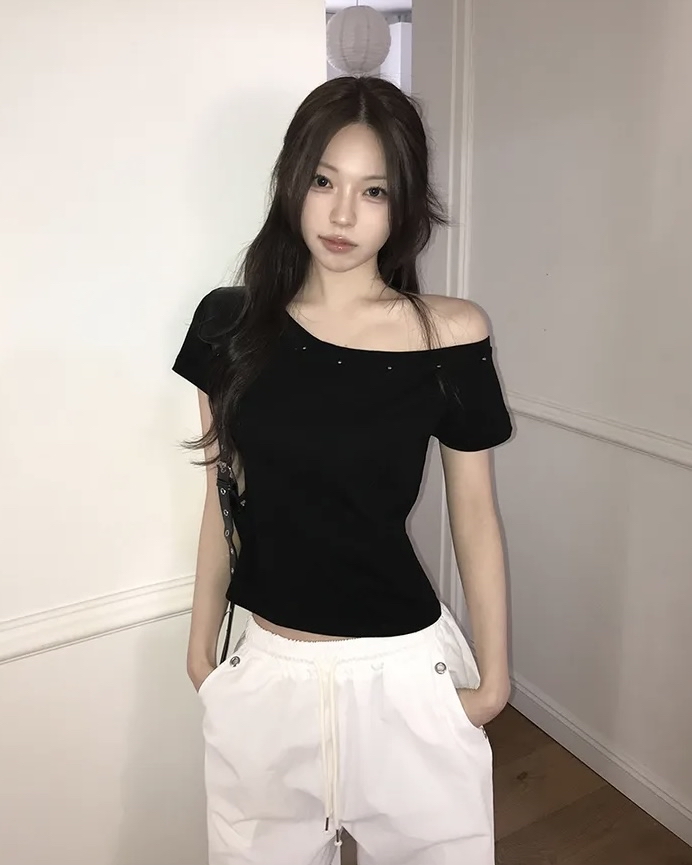 Asymmetric Studded Crop Top