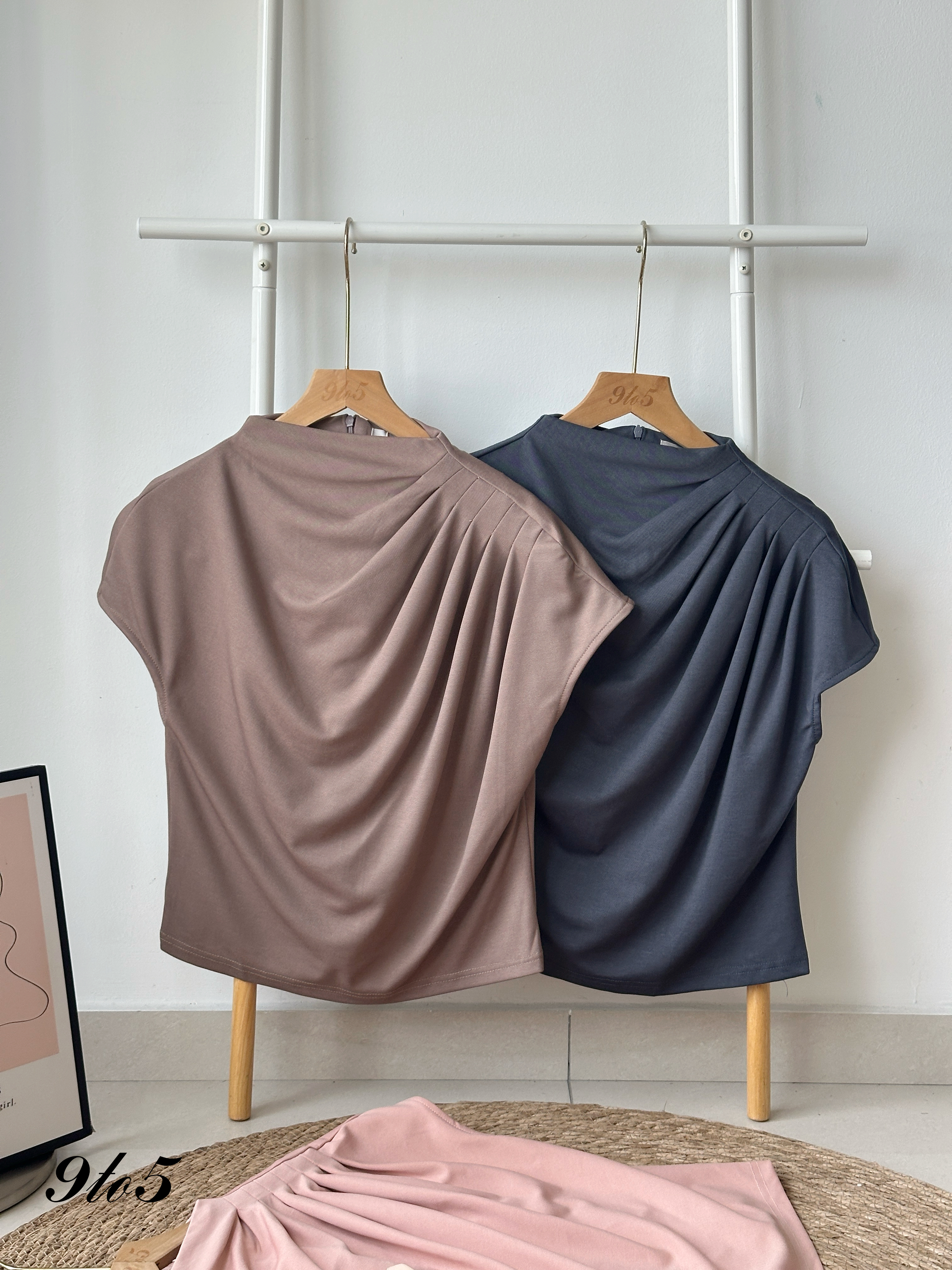 T4159 Mock Neck Ruched Top - 4 Colors 